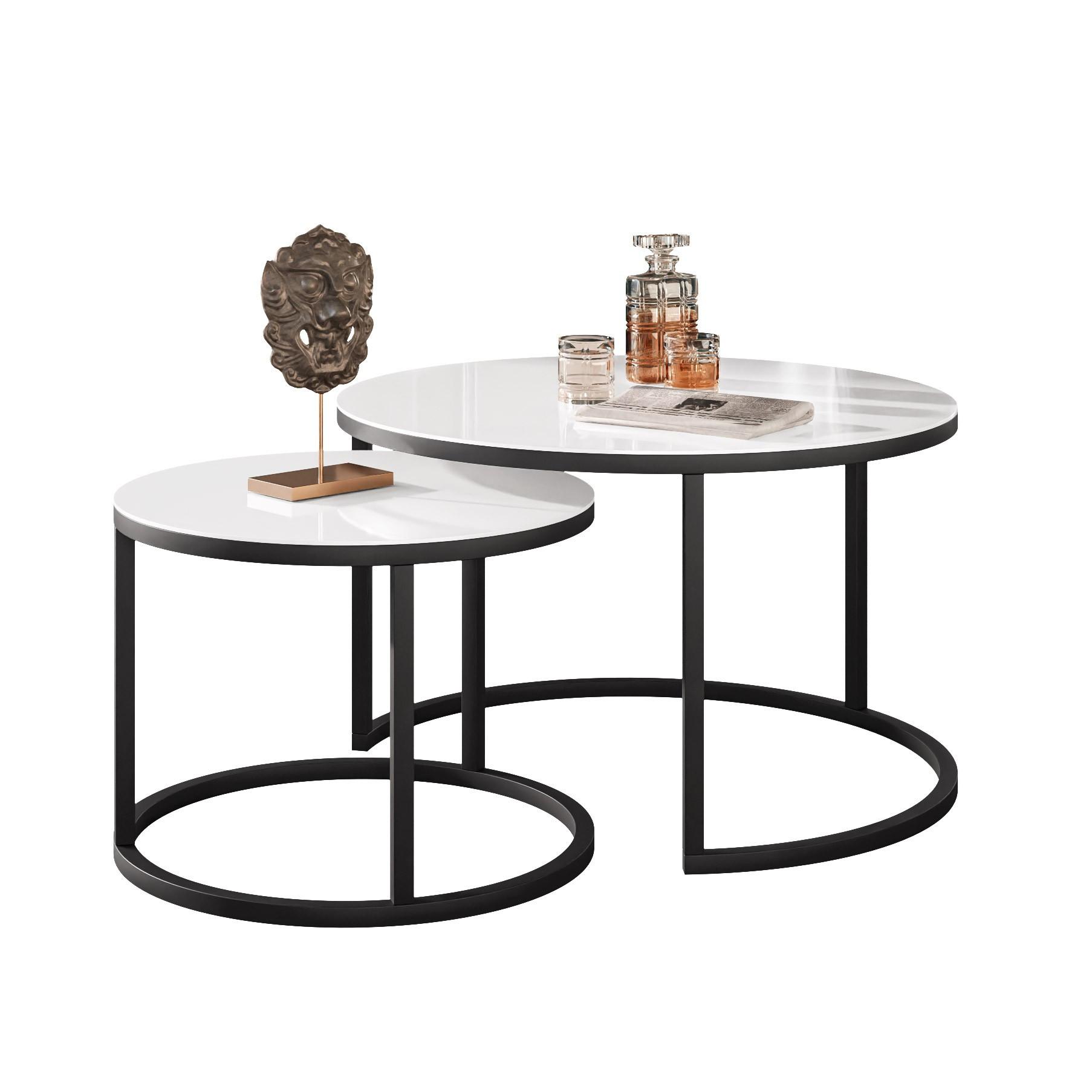 COUCHTISCH 2-in-1 CIRI GLASS mit schwarzer und weißer Struktur - Schwarz/Weiß, Holzwerkstoff (70/70/47cm) - Lookway