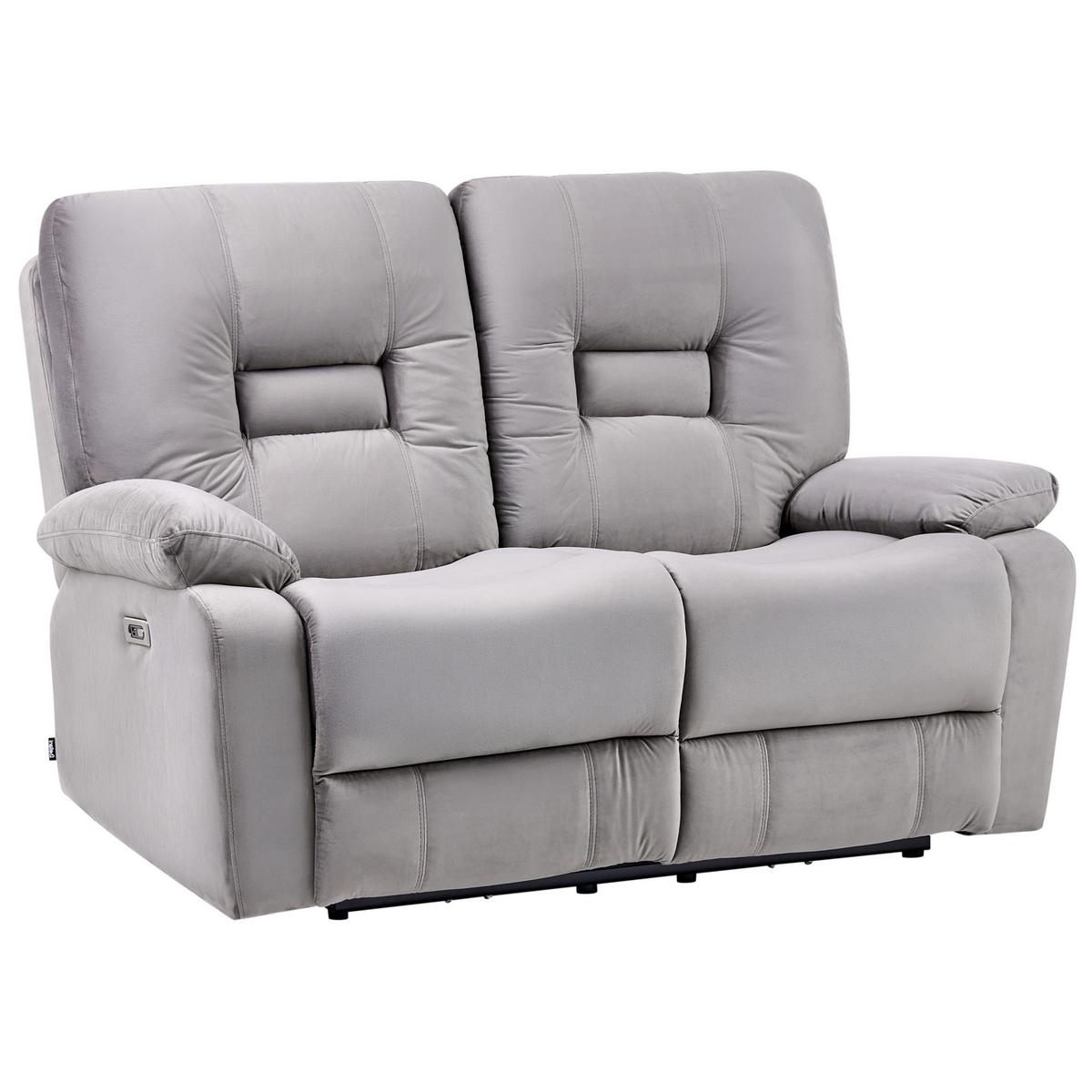 SOFA elektrisch verstellbar 2-Sitzer Samtstoff Grau Bergen - Dunkelgrau, Textil (149/101/72cm) - Beliani