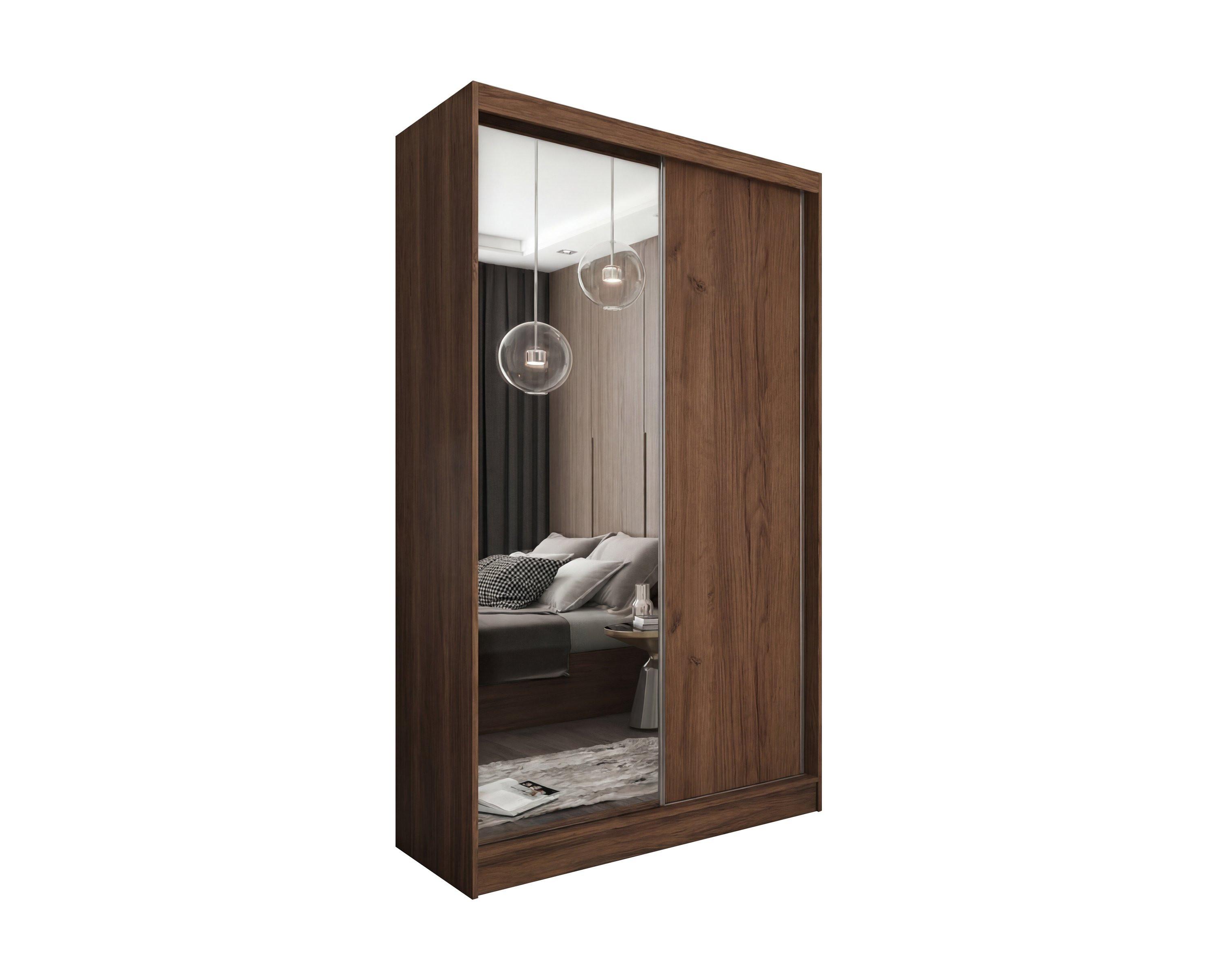 SCHWEBETÜRENSCHRANK PATRIZIA 120/216/61 cm Modern Kleiderschrank 2-türig mit Spiegel Nussbaumfarben - Nussbaumfarben, Holzwerkstoff (120/216/61cm) - MASSENO