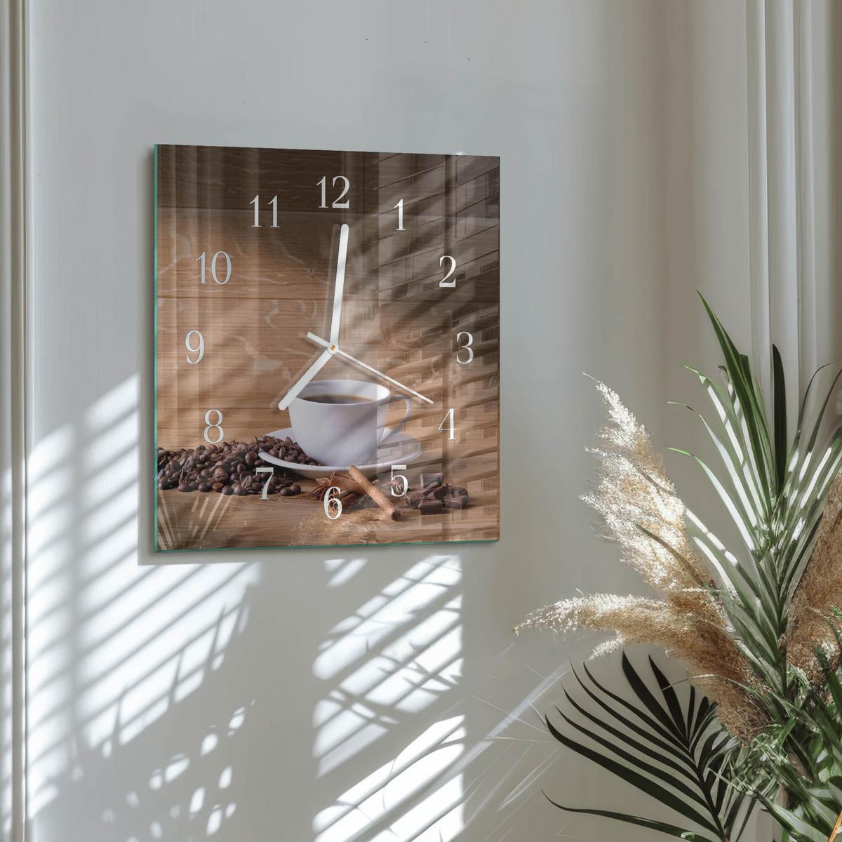 WANDUHR aus Glas 30x30 cm - Kaffee - Braun, Glas (30/30/0.4cm) - TULUP