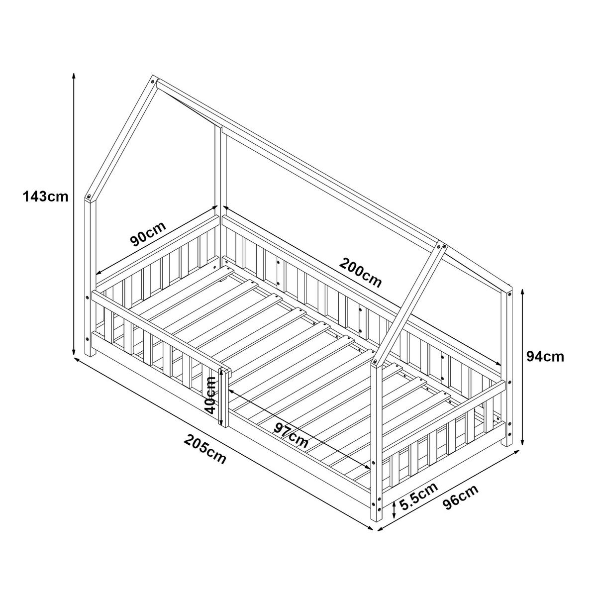 HAUSBETT Hesel - Naturfarben, Holz (90/200cm) - [en.casa]