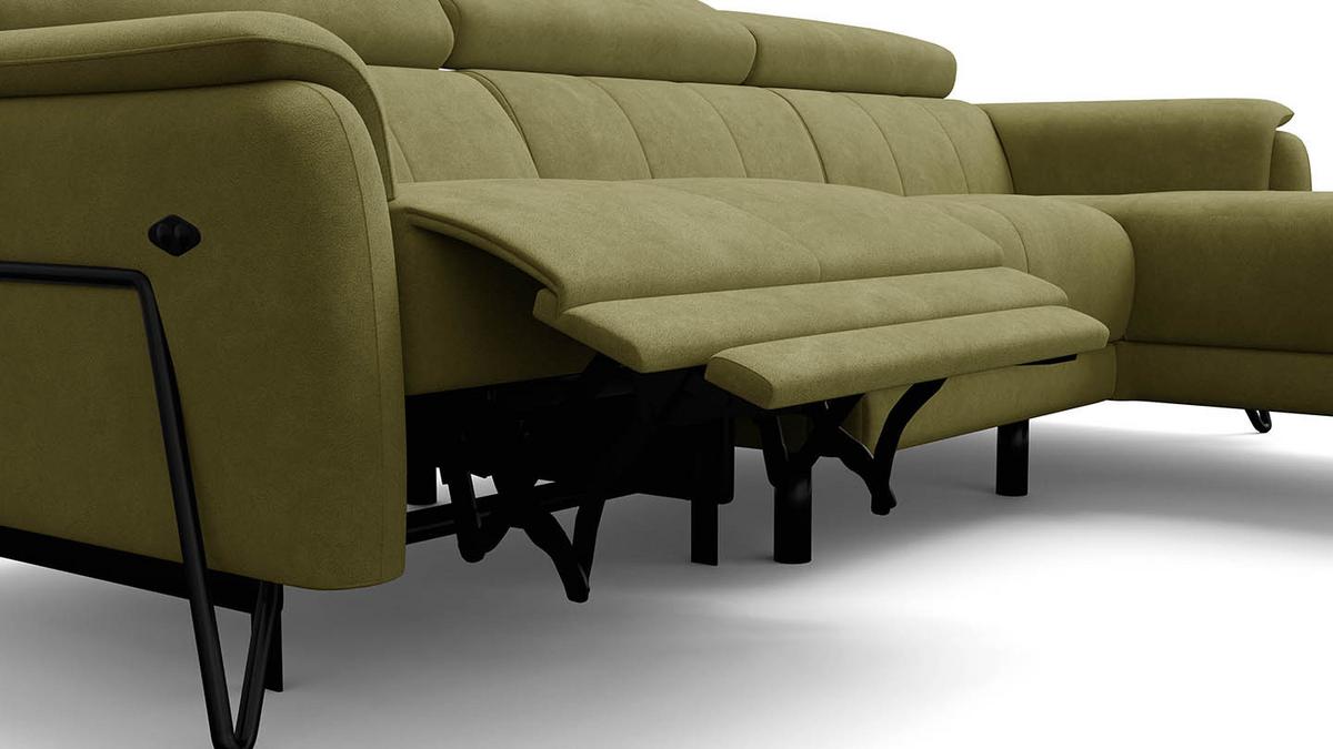 ECKSOFA RODEN 4-Sitzer mit Relax, olive, Veloursstoff - Grün, Holz/Textil (268/92cm) - Wozimo