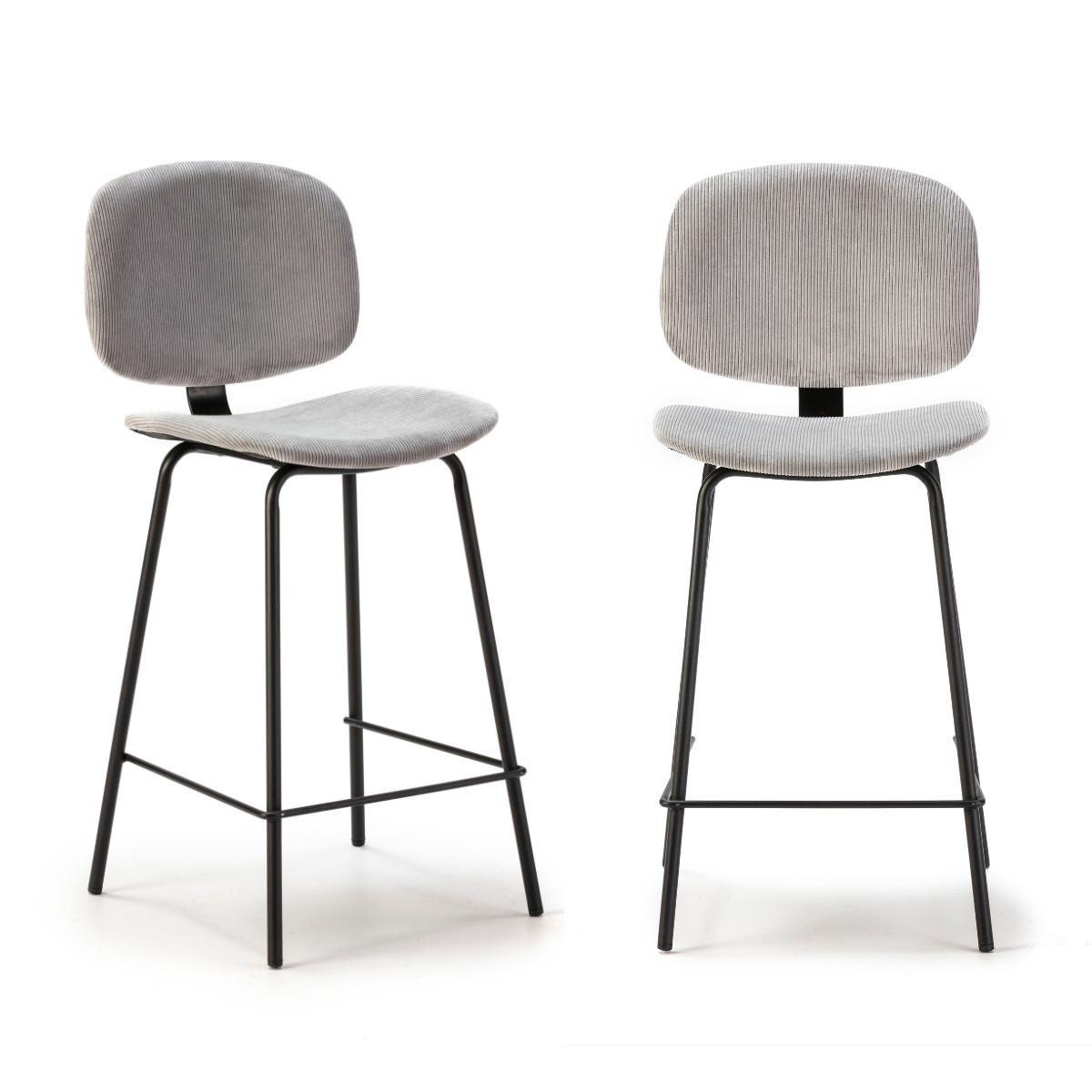 BARHOCKER (Set aus 2) aus Cordstoff mit schwarzen Metallbeinen - arus 44/50/65 cm - Hellgrau, Textil (50/65/44cm) - Calicosy