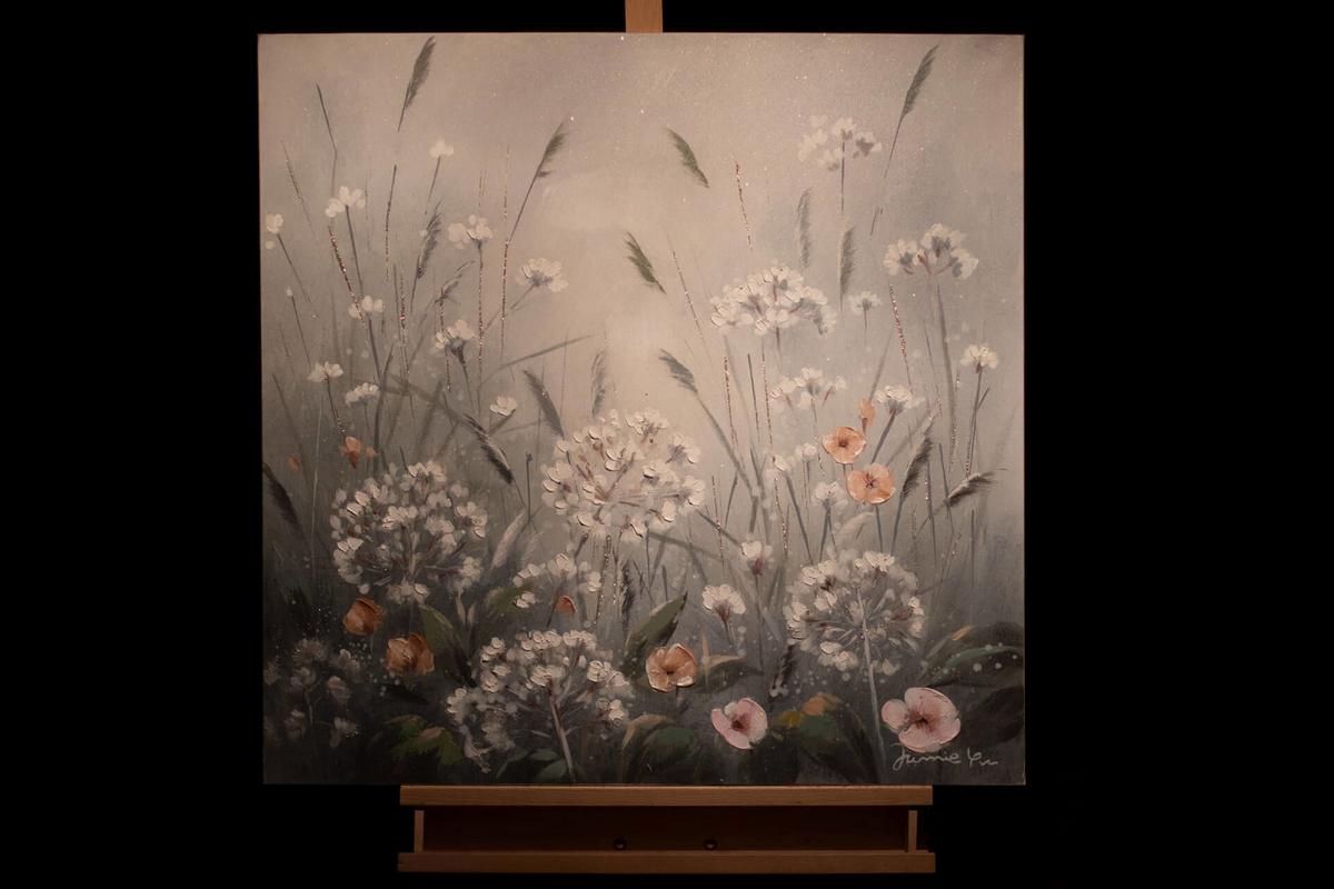 ACRYLBILD HANDGEMALT 80/80 cm - Weiß/Grau, Holz/Textil (80/80cm) - KUNSTLOFT