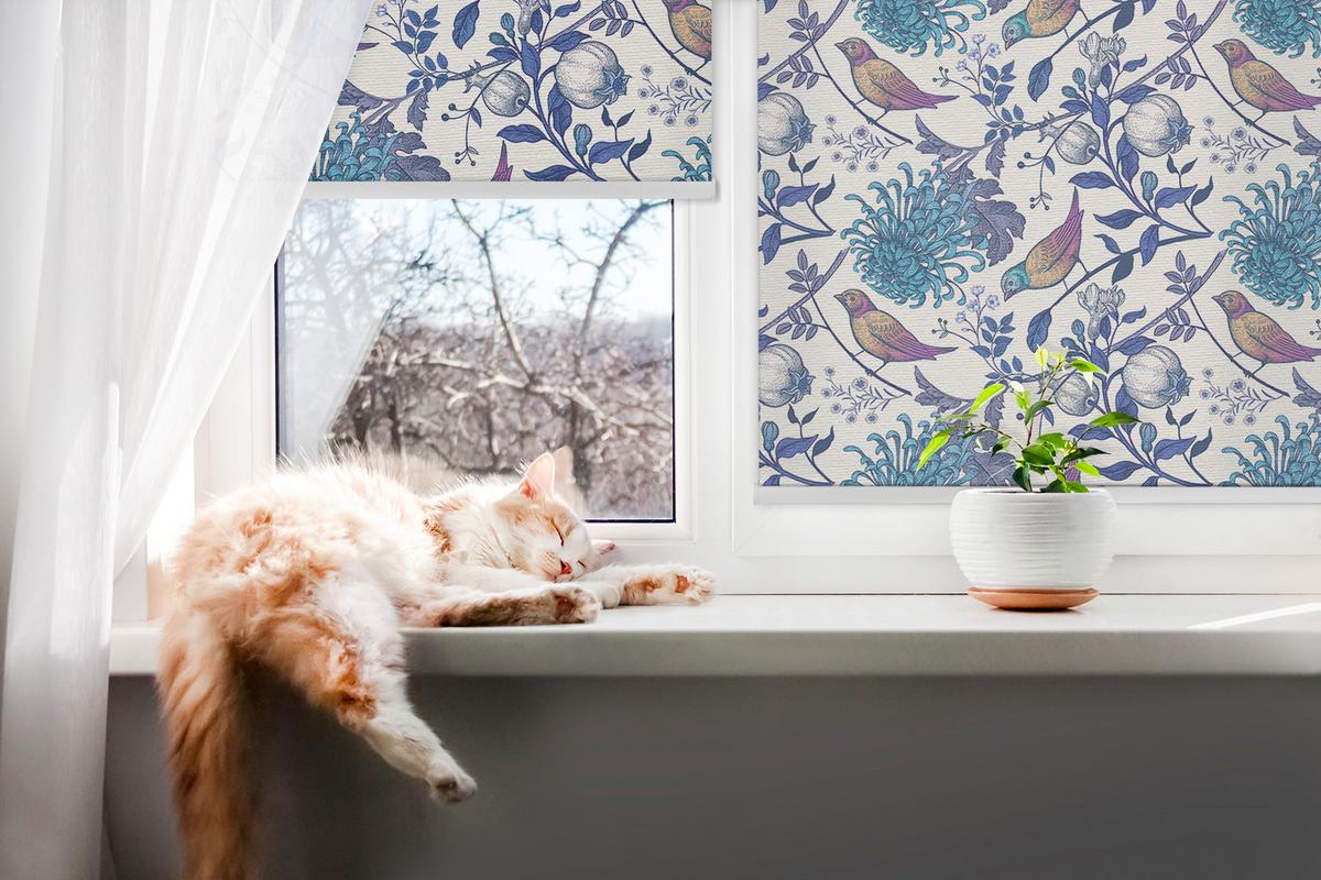 INNENROLLO - Fensterrollo - Rollo - 90x180 cm - Blaue Baumblüten - Blau, Kunststoff (90/180/0.5cm) - TULUP