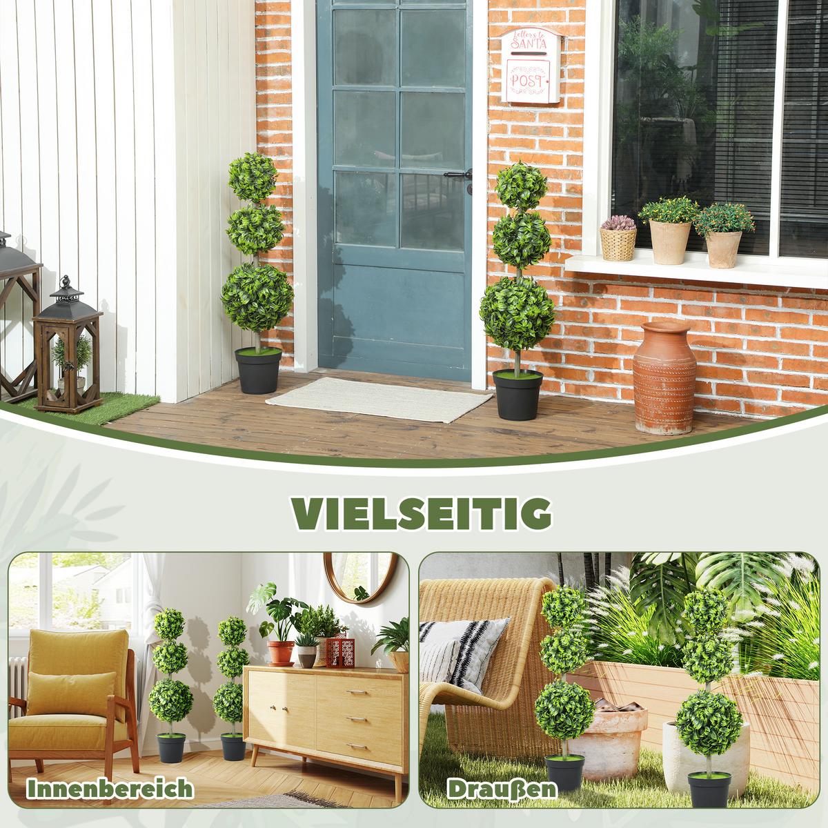 KUNSTPFLANZE BUCHSBAUM 2ER-SET Grün - Schwarz/Grün, Kunststoff (100cm) - HOMCOM