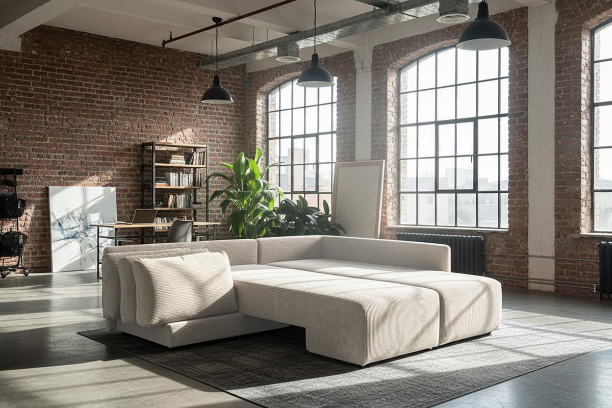 SCHLAFSOFA SADIRA Cremeweiß Cord - Creme/Schwarz, Kunststoff/Textil (288/209cm) - KAWOLA