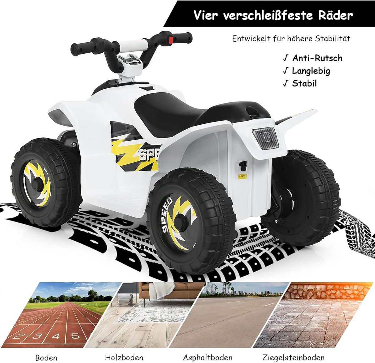 KINDERMOTORRAD 6V Elektro Kinderquad Weiß - Weiß, Kunststoff (73/44.5/40cm) - COSTWAY