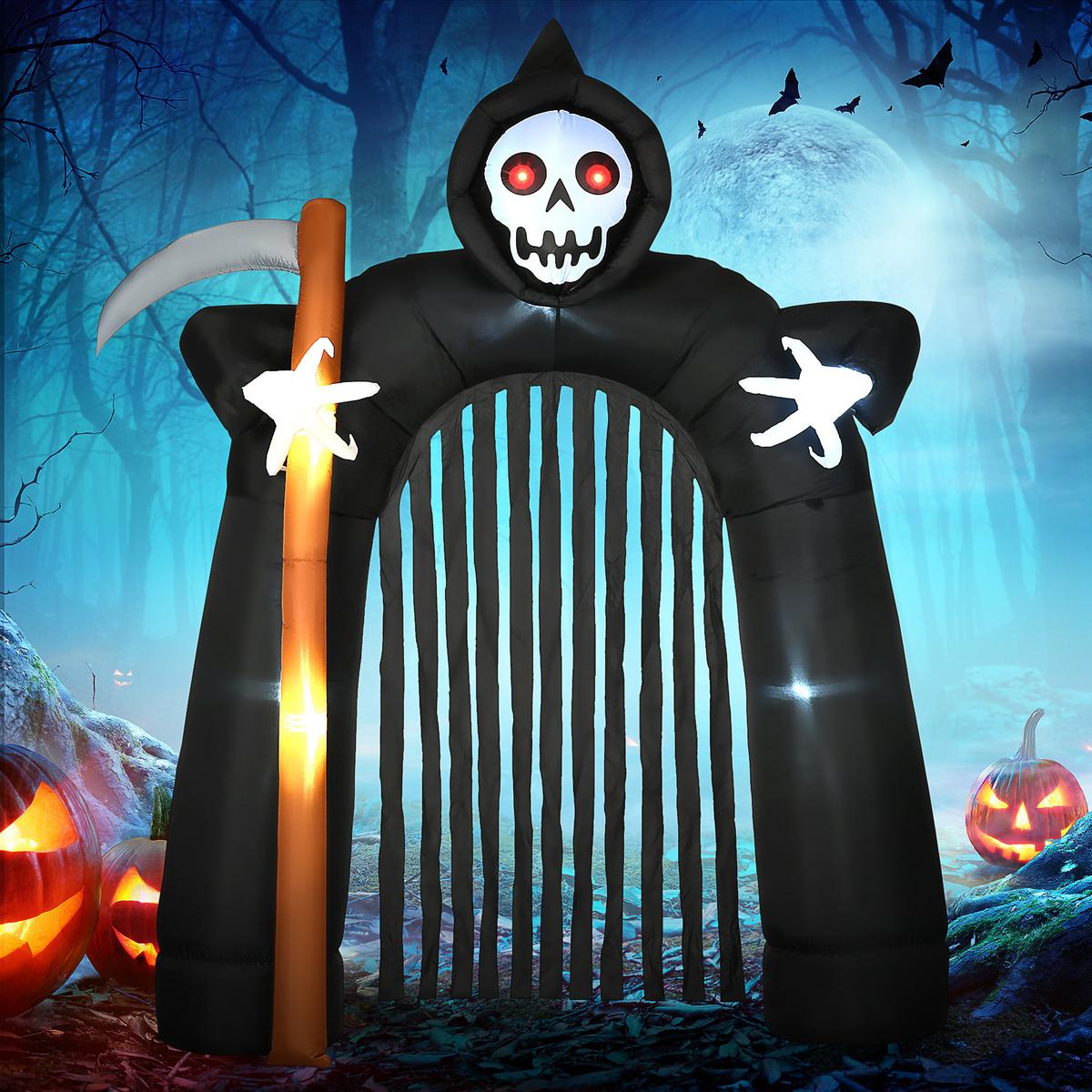 2,85 m große Halloween-Gartendeko Sensenmann selbstaufblasbar LED-Beleuchtung - Schwarz, Kunststoff (65/285/230cm) - HOMCOM