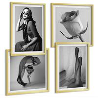 BILDER SET 4er Set - 50x50 cm & 40x60 cm Goldrahmen - Stilvolle Porträts eleganter Frauen - Goldfarben, Kunststoff (50/50cm) - TULUP