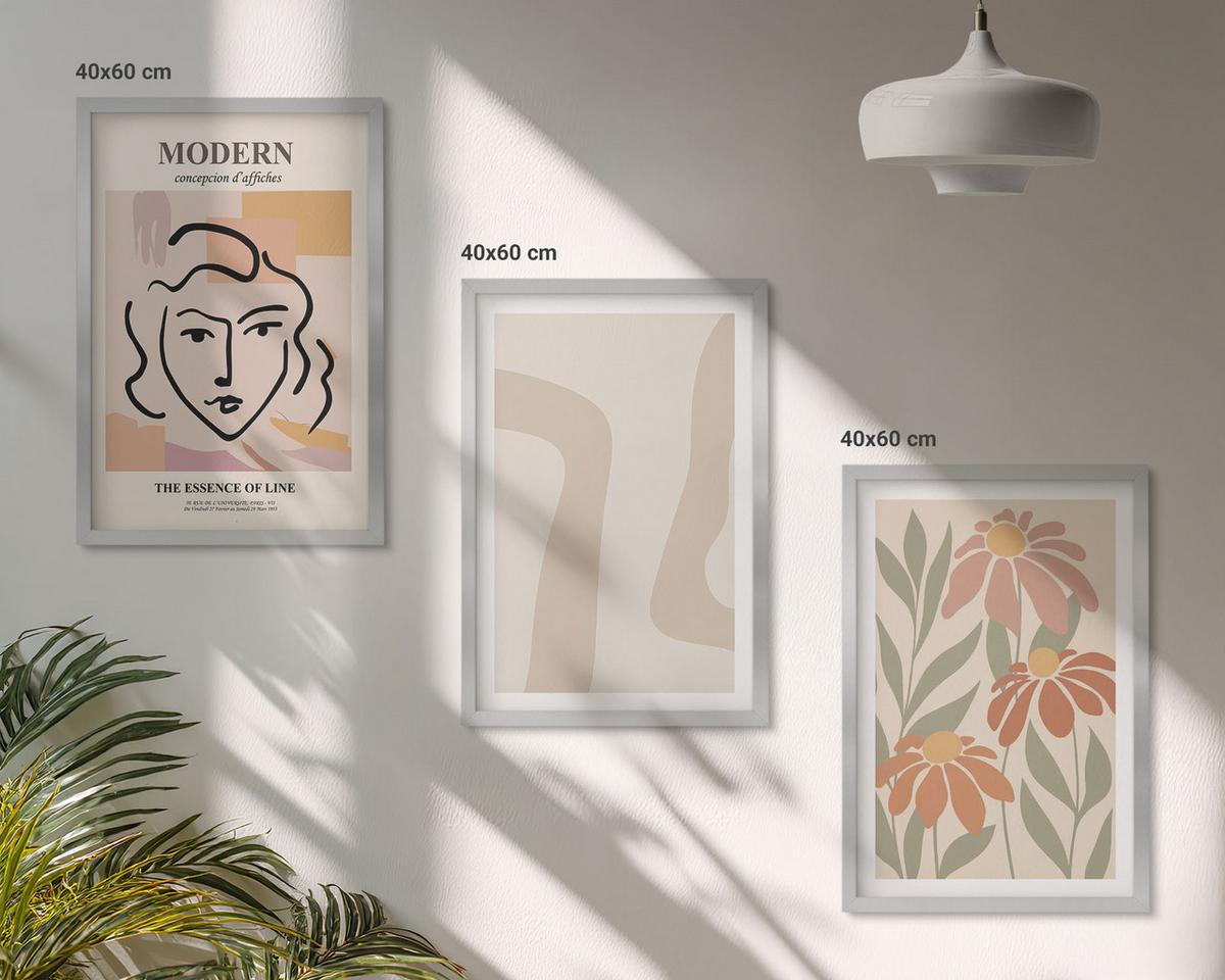 BILDER SET 3er Set - 40x60 cm Silberner Rahmen - Moderne abstrakte Frau - Silberfarben, Kunststoff (40/60cm) - TULUP