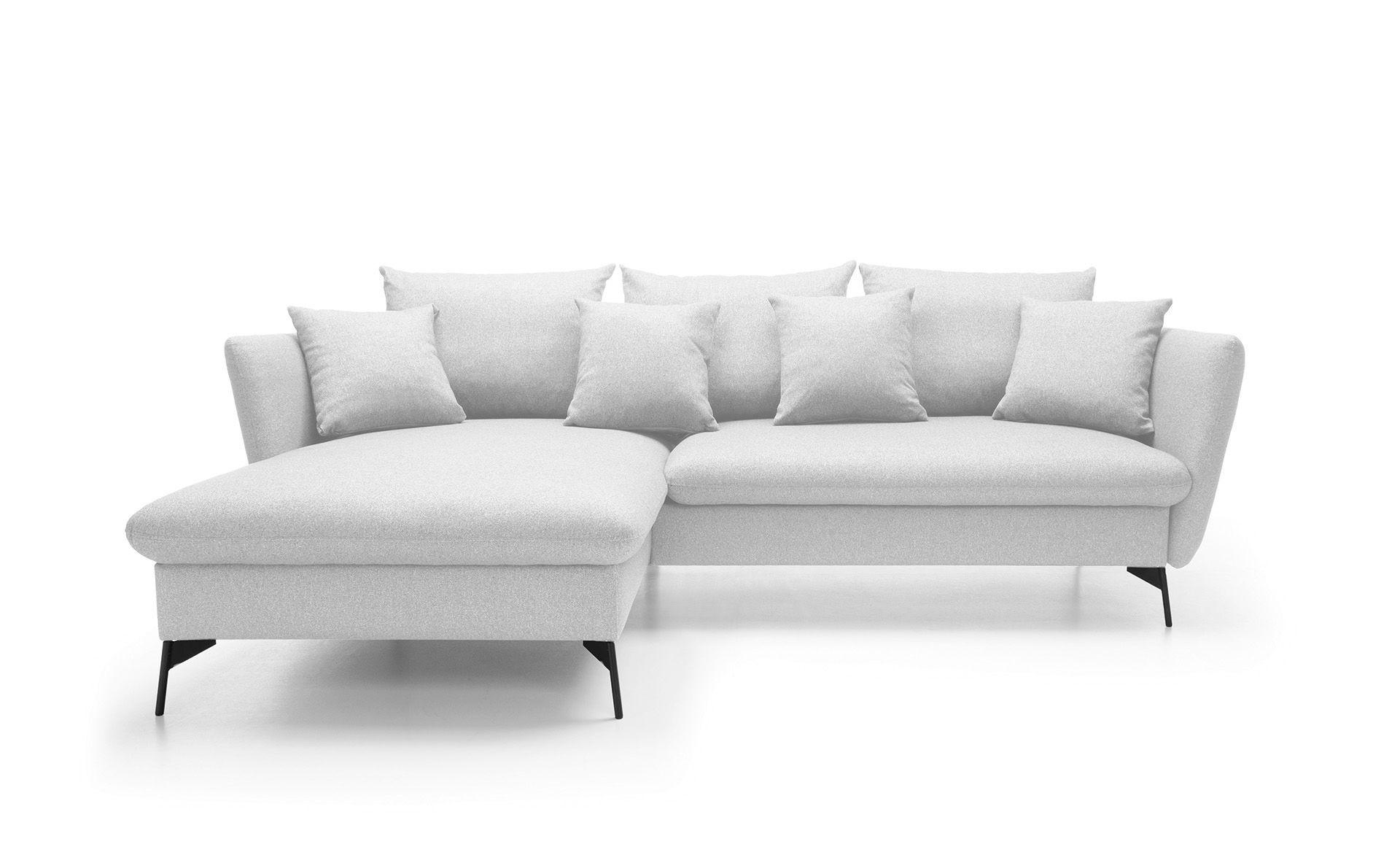 ECKSOFA FERRO Grau Geflochtener Stoff mit Schlaffunktion - Grau, Holz (258/167cm) - MASSENO