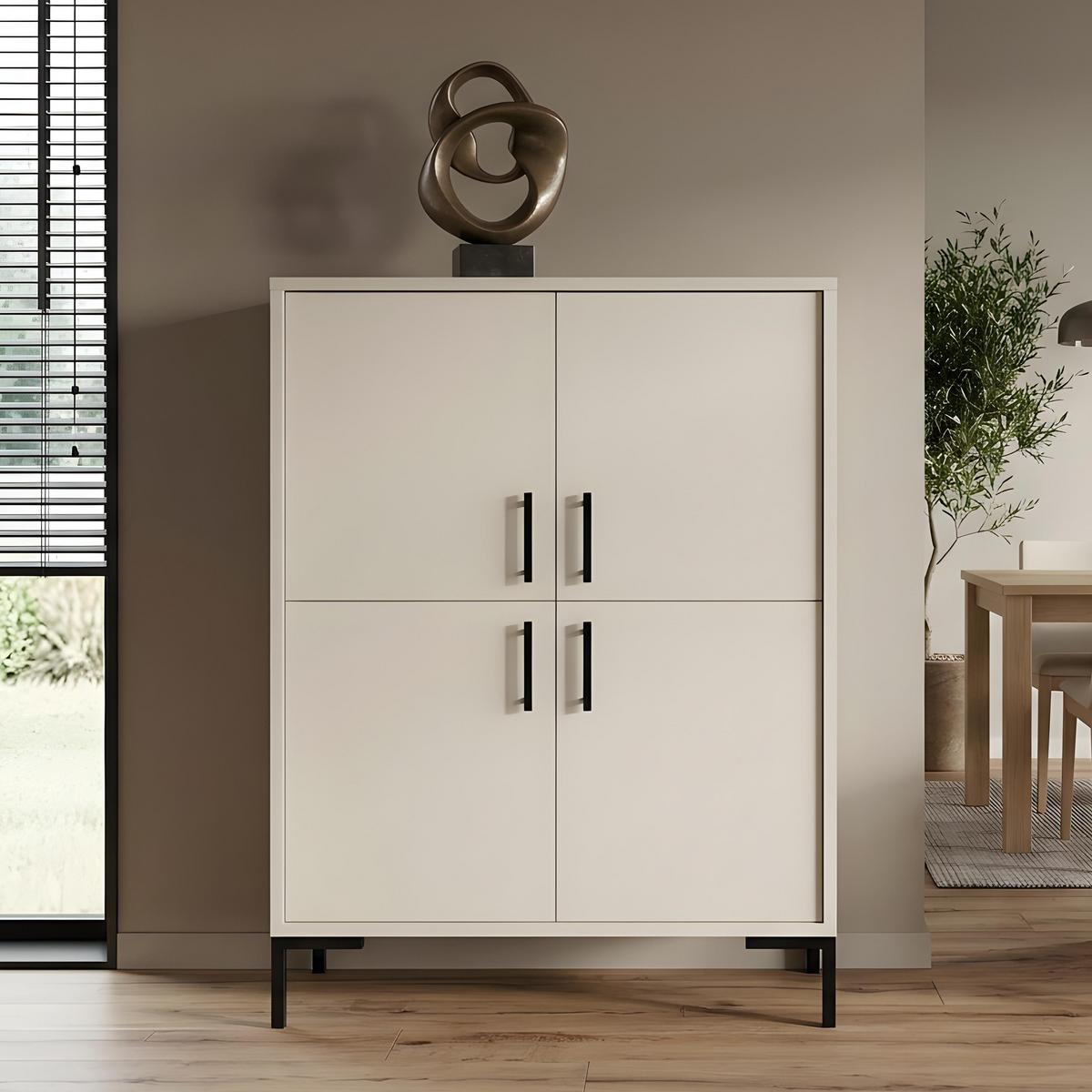 KOMMODE Selena, Highboard mit 4 Türen, Metallfüße, Selbstschließer, Kaschmir, 100 cm - Kaschmir/Schwarz, Holzwerkstoff/Metall (101/113/40cm) - Beautysofa