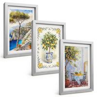 BILDER SET 3er Set - 20x30 cm Silberner Rahmen - Blick auf das Meer aus Zitronenbäumen - Silberfarben, Kunststoff (20/30cm) - TULUP