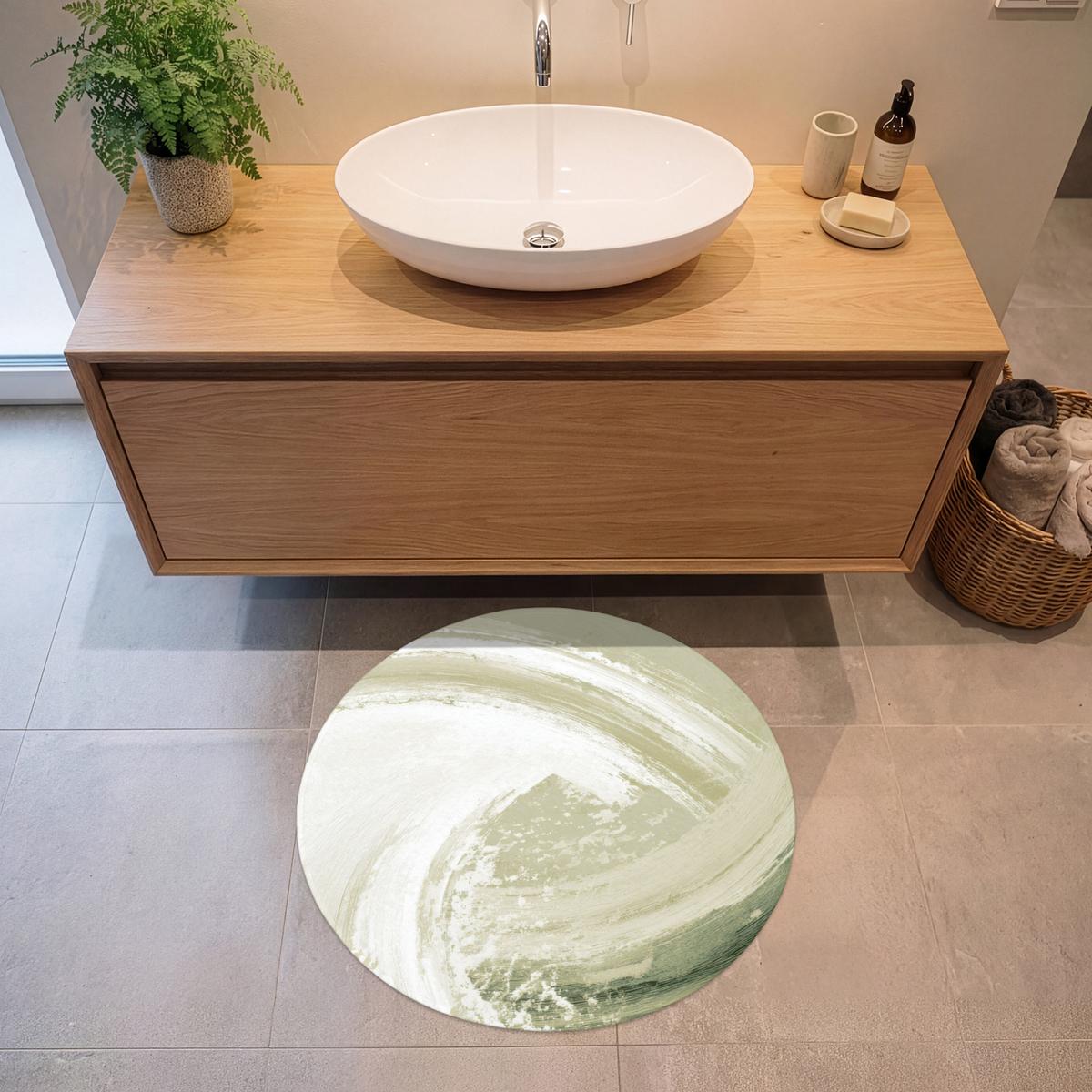BADEMATTE Abstrakt - Pinselstriche - Wellen - Grün Badvorleger 70x70 cm - Mintgrün, Textil (70/70cm) - OnlyWow