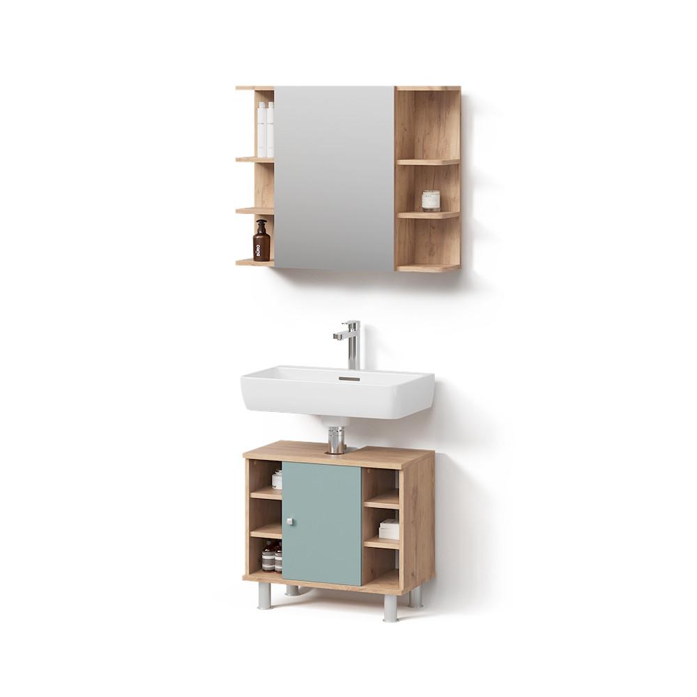 BADMÖBEL-SET Fucino Grün 2 Teile - Grün, Holzwerkstoff (60/54/32cm) - Livinity®