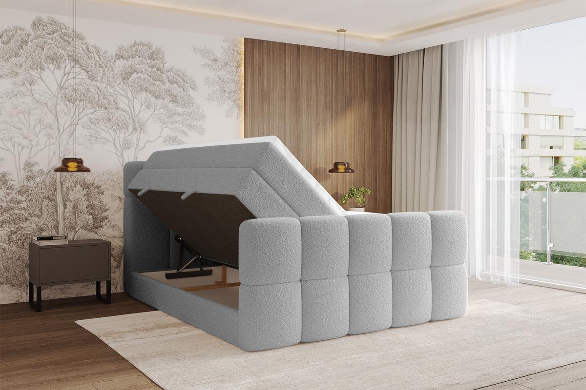 BOXBETT mit Matratze H3/H4 - FAMA-Z KING - 120x200 cm Hellgrau Quelle - Hellgrau, Holzwerkstoff (120/200cm) - ALTDECOR