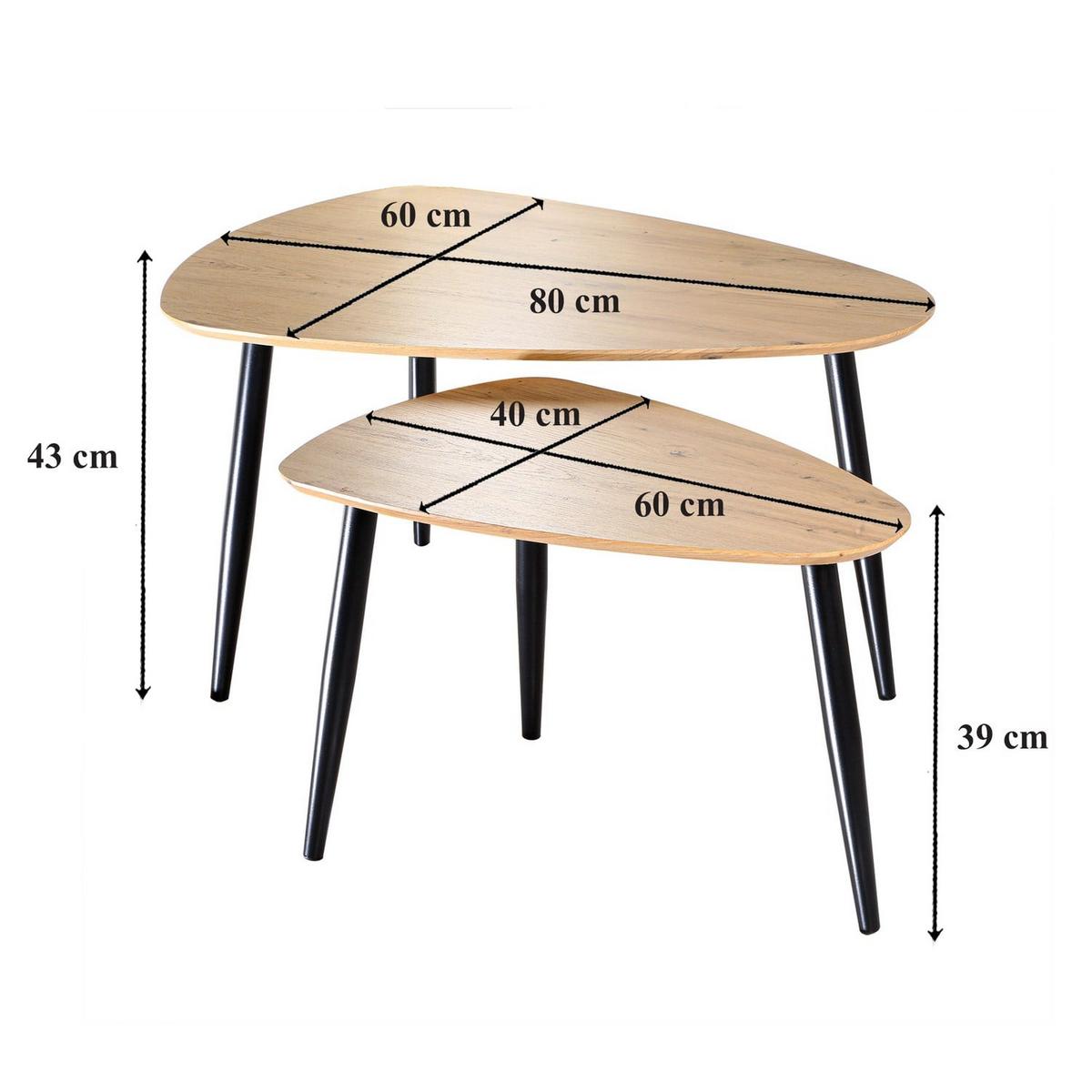 TISCH ineinander 2er-Set mit Metallbeinen 80/60/42 cm - Eschefarben, Holzwerkstoff (9.5/60/42cm) - Calicosy