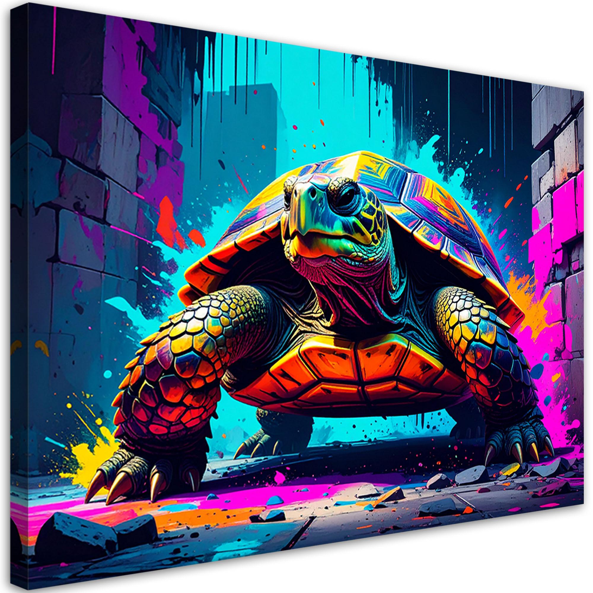 LEINWANDBILD Bunte Schildkröte Abstrakt 90x60cm - Multicolor, Textil (90/60cm) - Feeby