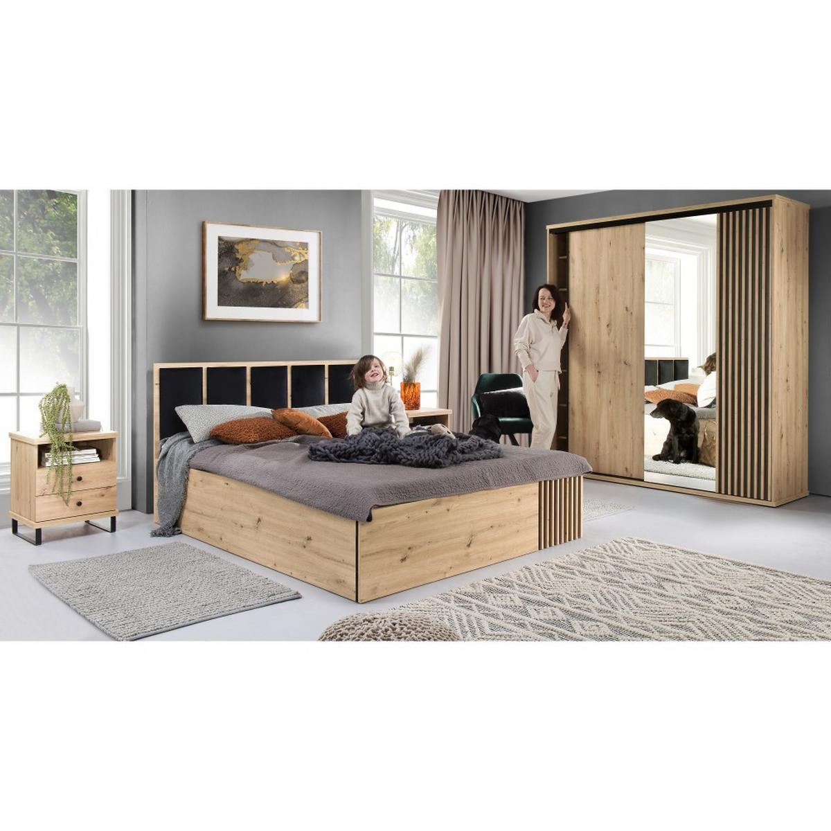 SCHWEBETÜRENSCHRANK Caya mit zwei Türen und Spiegel, 180 cm - Eiche Artisan, Holzwerkstoff (180/217/60cm) - Beautysofa