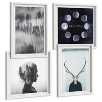 BILDER SET 4er Set - 50x50 cm & 40x60 cm Weißer Rahmen - Waldnebel, Mond, Schädel, Frau - Weiß, Kunststoff (50/50cm) - TULUP