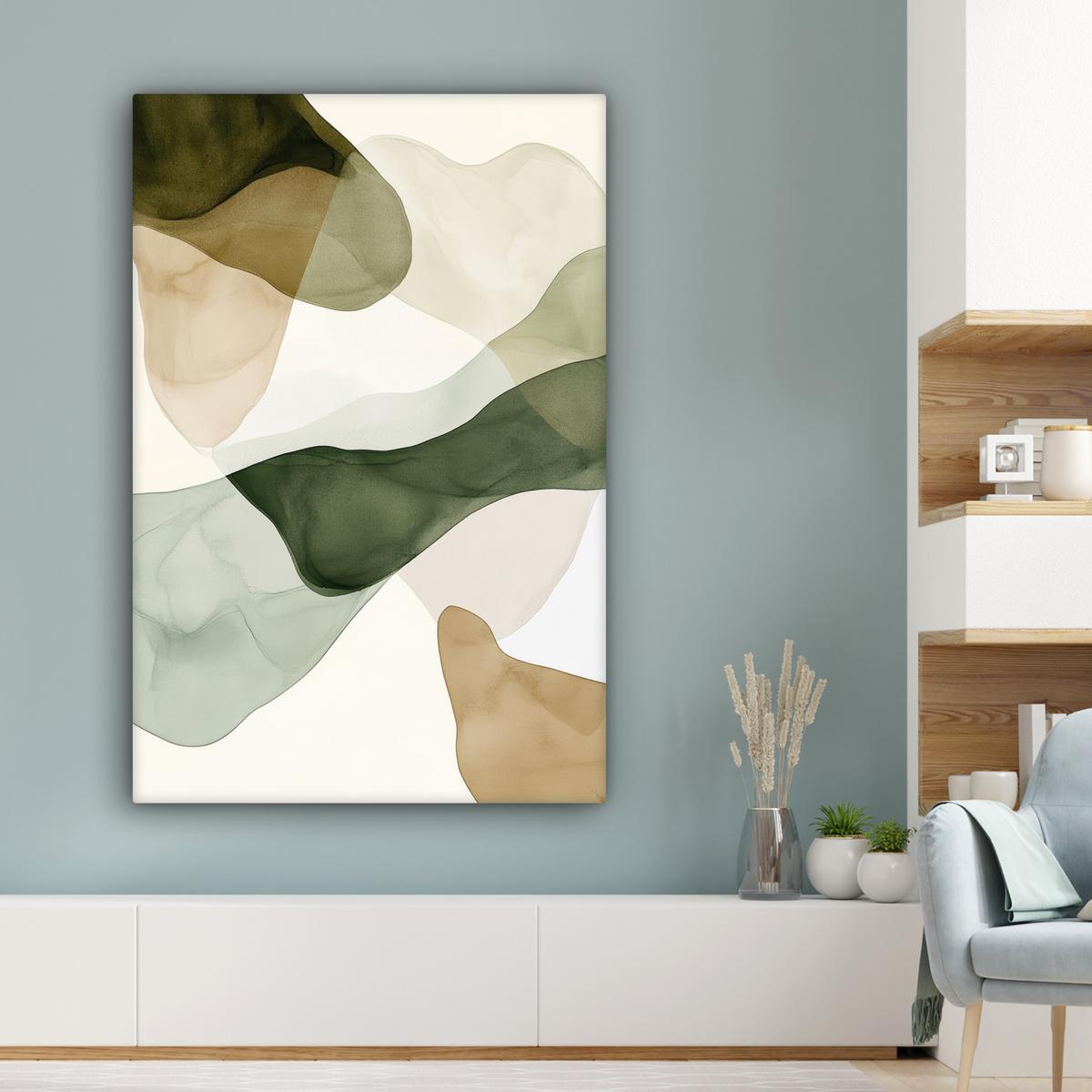 LEINWANDBILD Japandi - Abstrakt - Grün Deko XXL 80x120 cm - Salbeigrün, Textil (80/120cm) - MuchoWow