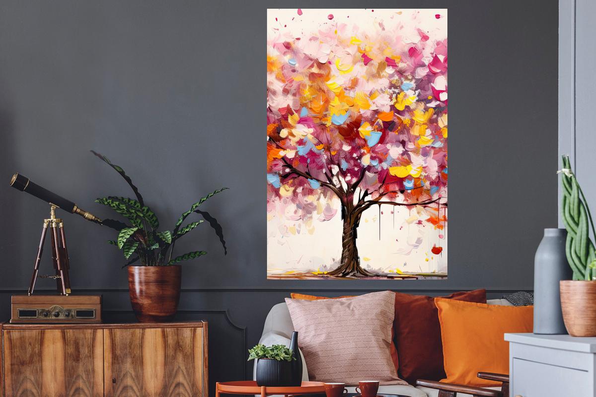 WANDTATTOO Aquarell - Baum - Kunst - Abstrakt Wandaufkleber 80x120 cm - Multicolor, Kunststoff (80/120/0.1cm) - MuchoWow