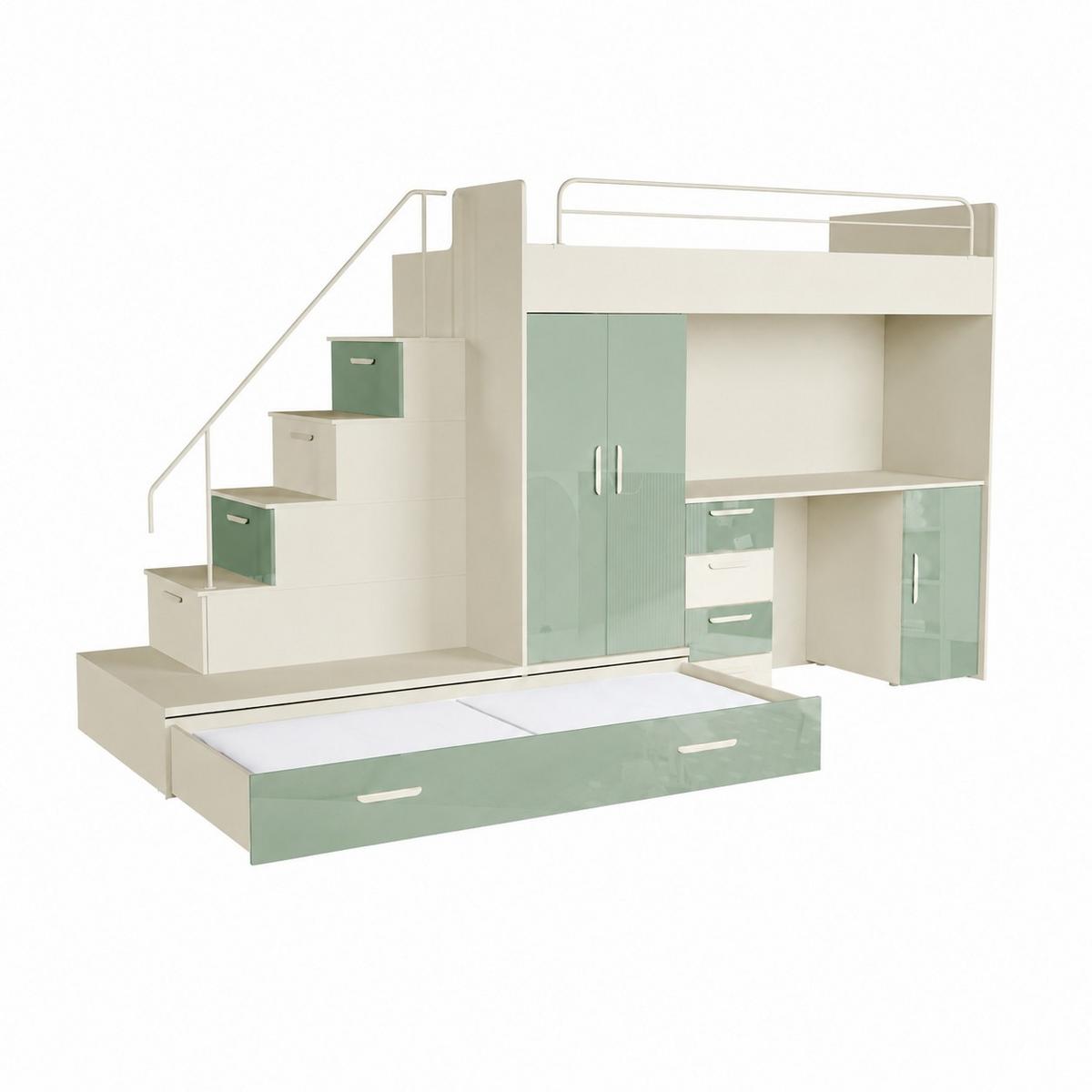 KINDERZIMMER Set RAJ 5, Matt mit Hochbett, Schrank und Schreibtisch - Kaschmir/Mintgrün, Holzwerkstoff (320/180/86cm) - Lookway