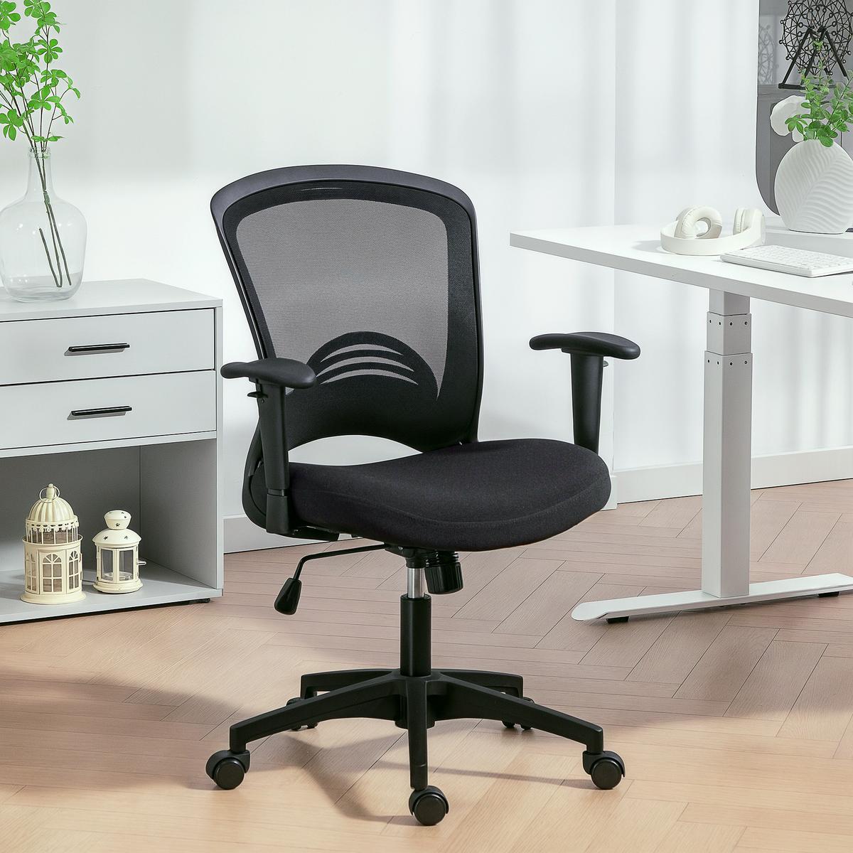NETZ-BÜROSTUHL Verstellbarer Schreibtischstuhl mit Netzstoff-Rückenlehne Schwarz - Schwarz, Textil (59/102.5/65cm) - HOMCOM