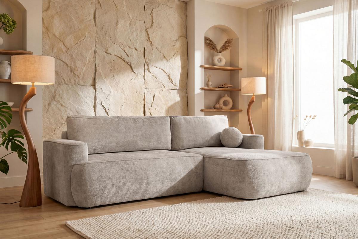 ECKSOFA Marion mit Schlaffunktion & Bettkasten in Chenille Taupe, Beige-Grau, Rechts 267/154/83 cm - Taupe/Schwarz, Kunststoff/Textil (267/154cm) - WFL GROUP