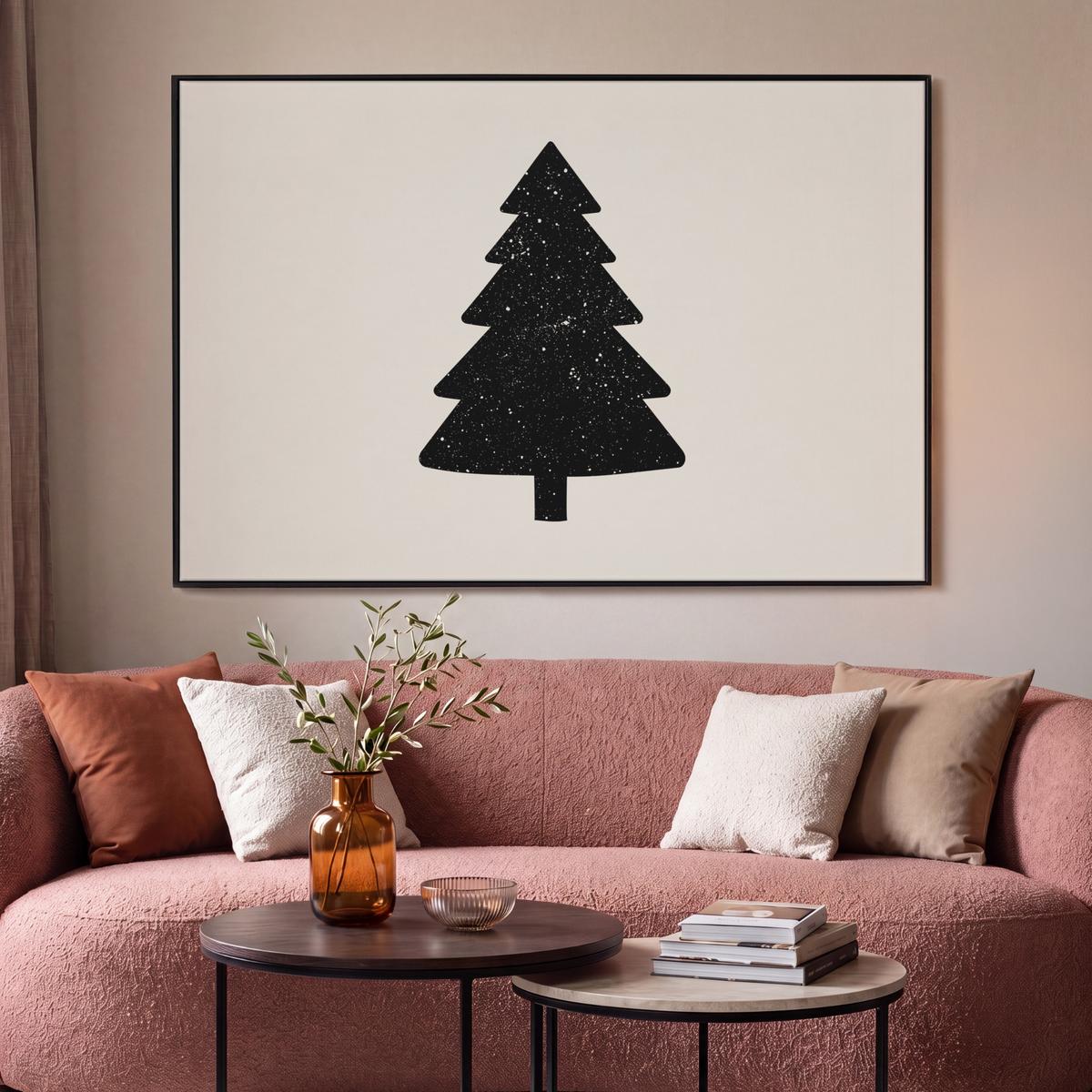LEINWAND Bilder mit Rahmen - Weihnachtsbaum - Schwarz - Urlaub - Beige - 150x100 - Schwarz, Textil (150/100cm) - MuchoWow