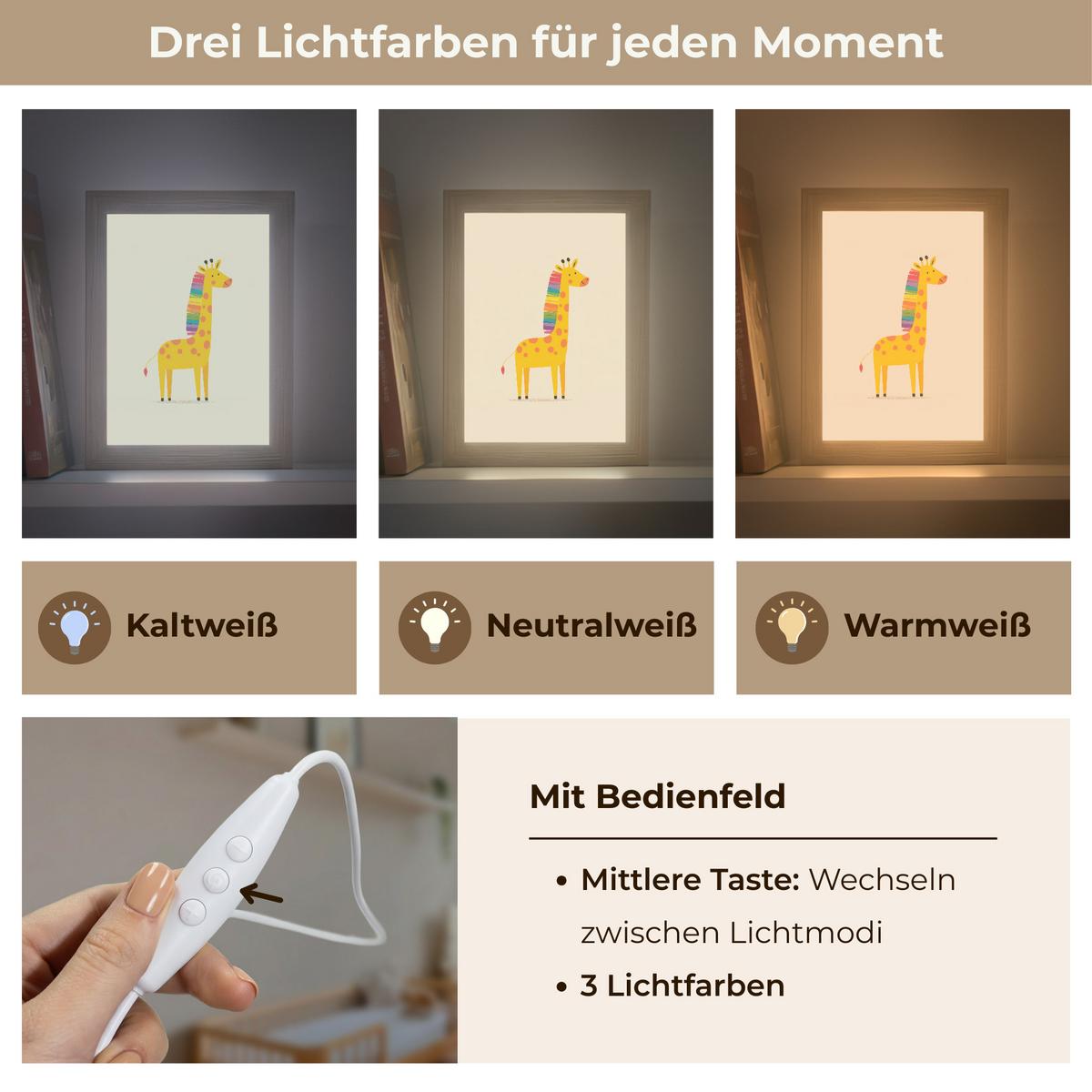NACHTTISCHLAMPE Giraffe - Regenbogenmähne - Beige 15x20 cm - Beige, Holzwerkstoff (8/15/20cm) - OnlyWow