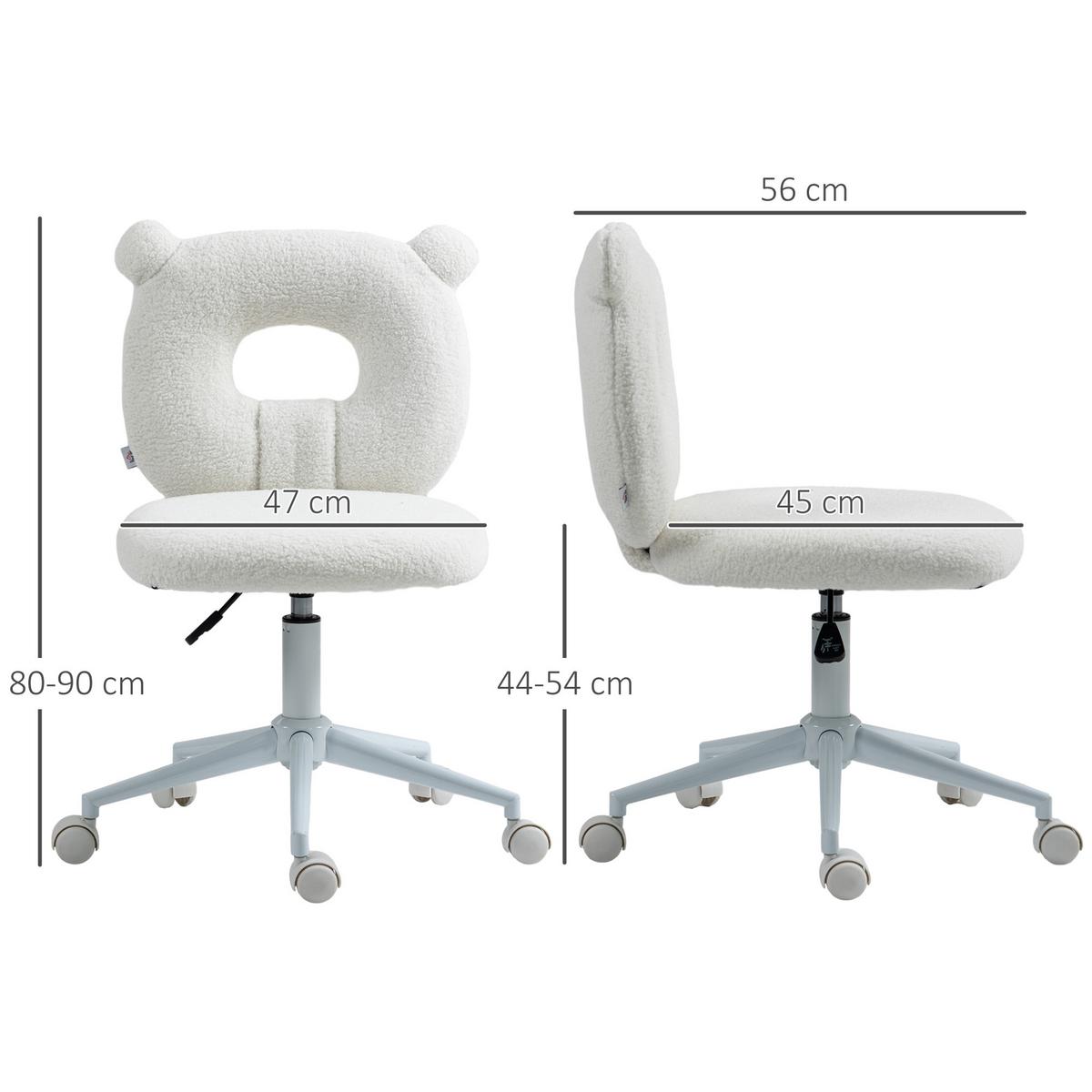BÜROSTUHL Höhenverstellbarer Schreibtischstuhl Teddy-Vlies Drehstuhl Weiß - Weiß, Kunststoff (56/90/50cm) - HOMCOM