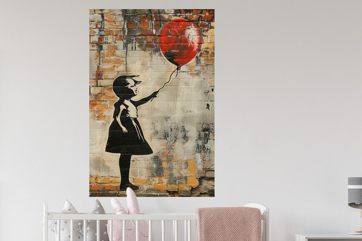 WANDTATTOO Graffiti - Banksy - Mädchen - Straßenkunst 80x120 cm - Sandfarben, Kunststoff (80/120/0.1cm) - MuchoWow