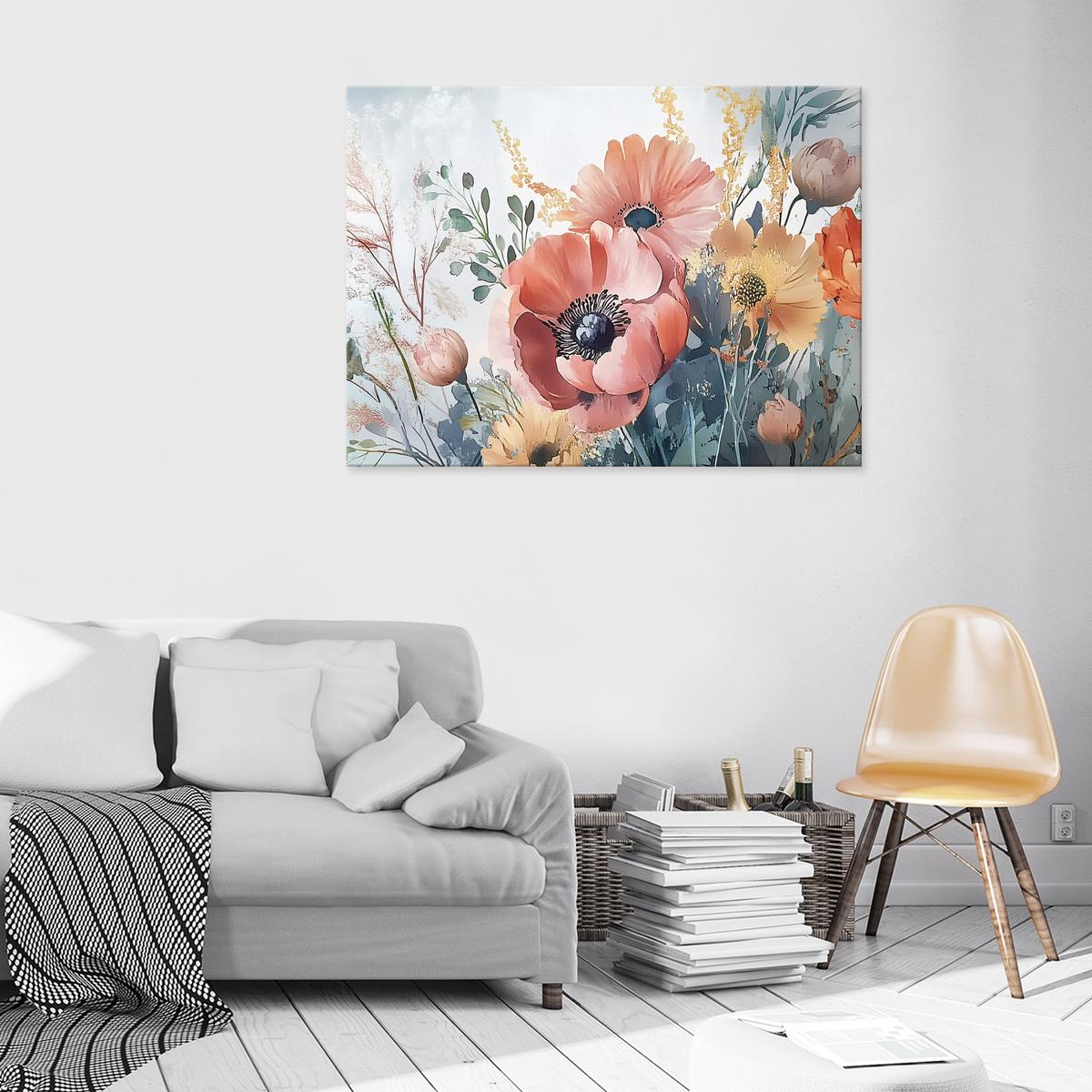 BILDER Blumen Aquarell Bunt Modern Wohnzimmer 120x80 - Multicolor, Holzwerkstoff (120/80cm) - Wallarena