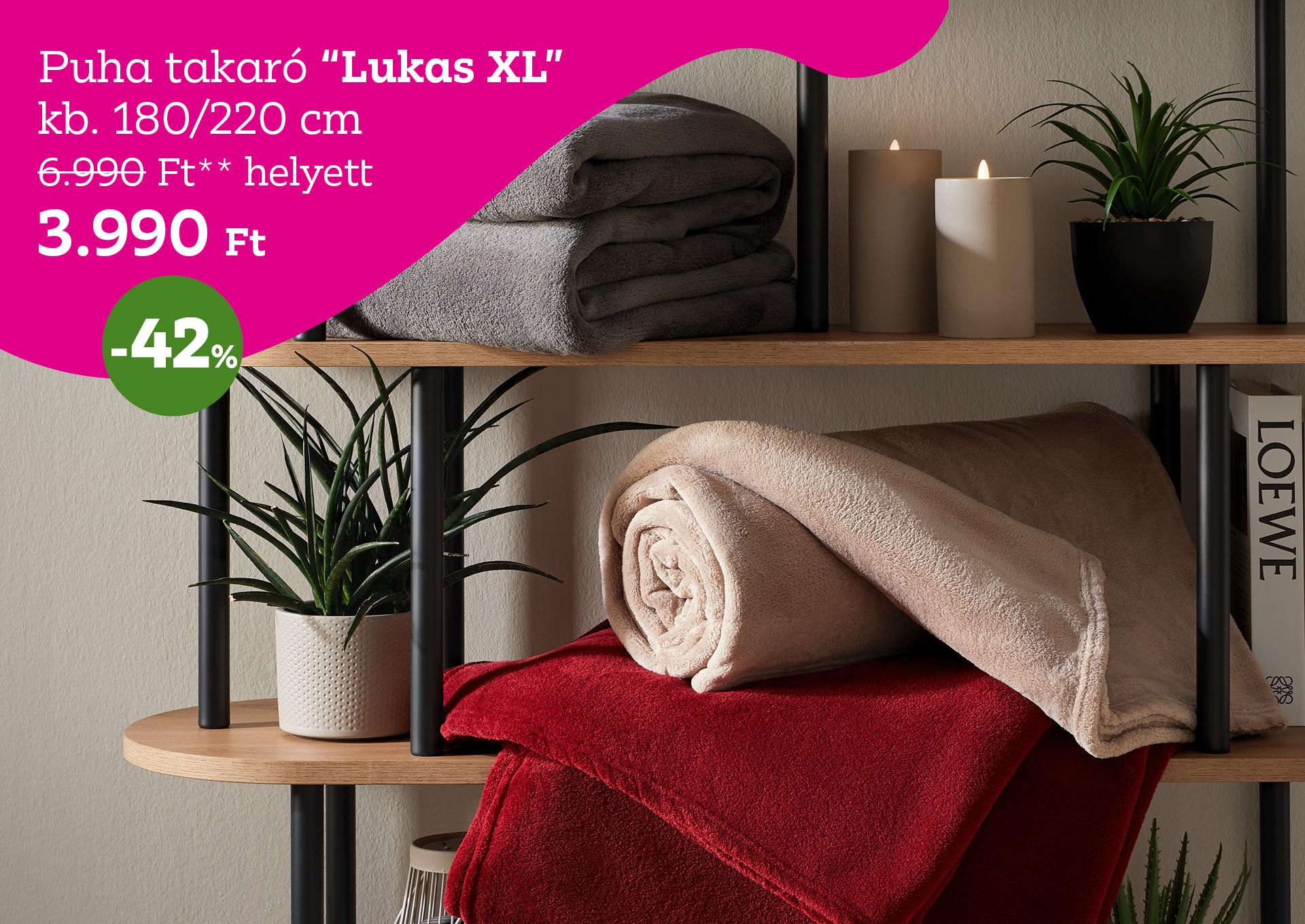 Puha takaró LUKAS XL 6990 Forint helyett 3990 Forint, kedvezmény mértéke 42%