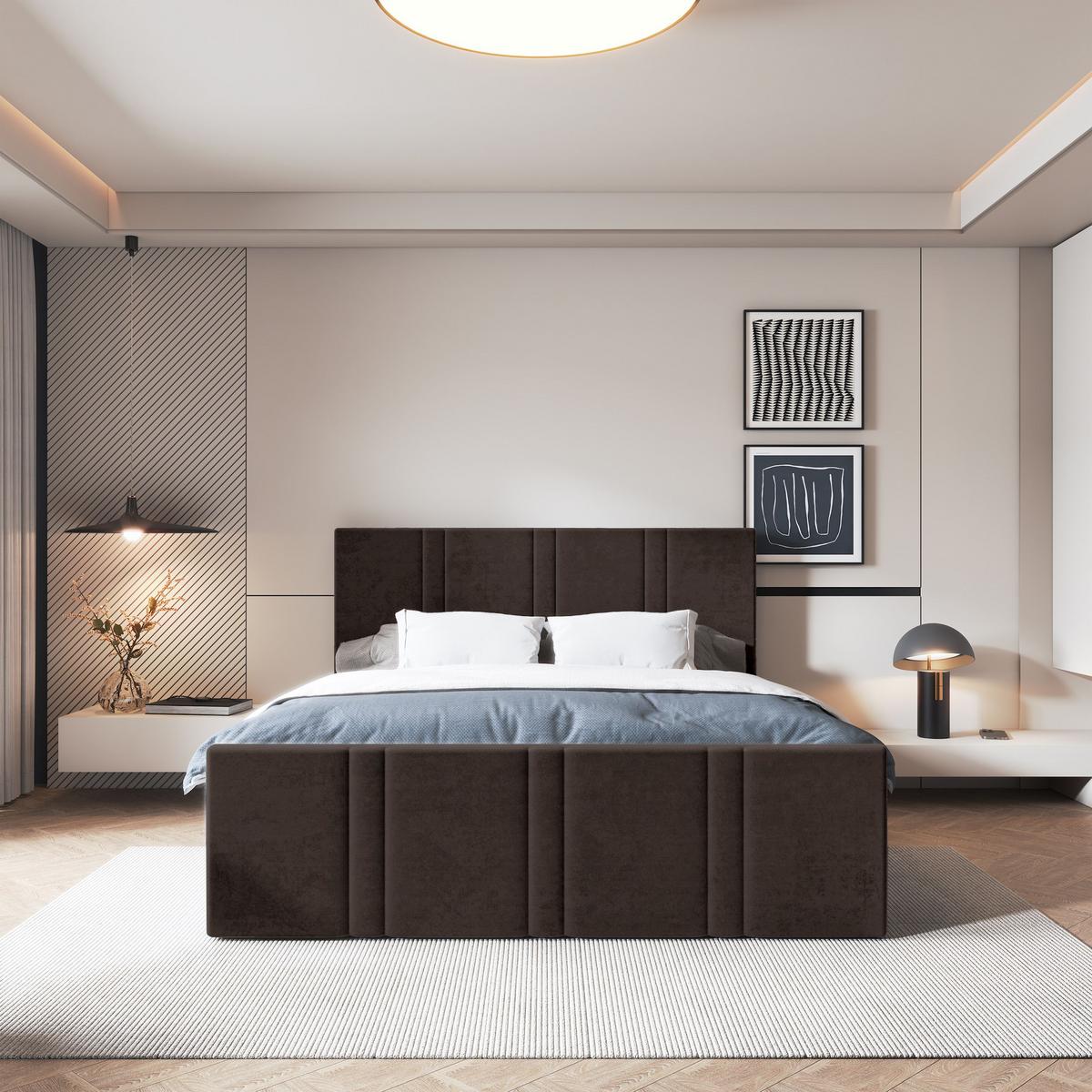 BOXBETT COMOZA 200x200 cm mit Matratze und Topper, H2+H3 - Braun - Braun, Holz (200/200cm) - MASSENO