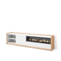 LOWBOARD, Weiß und Eiche Soft, Elektrokamin, 207/37/50cm - Weiß, Holzwerkstoff (207/50/37cm) - Skraut Home