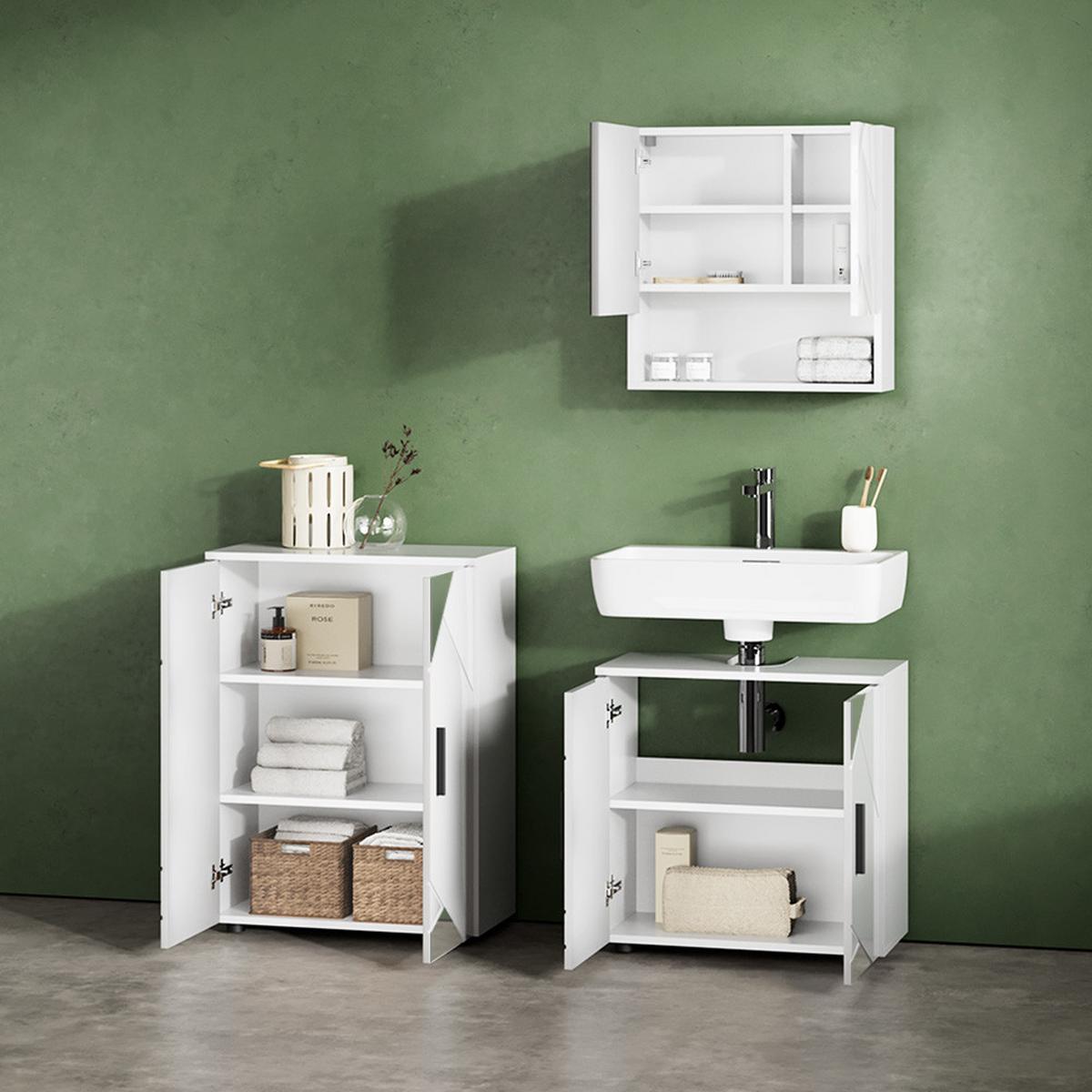 BADMÖBEL-SET Ronco Weiß Hochglanz mit Einsätzen 3 Teile, mit Unterschrank 60 cm - Weiß Hochglanz, Holzwerkstoff (60/60/59cm) - Livinity®