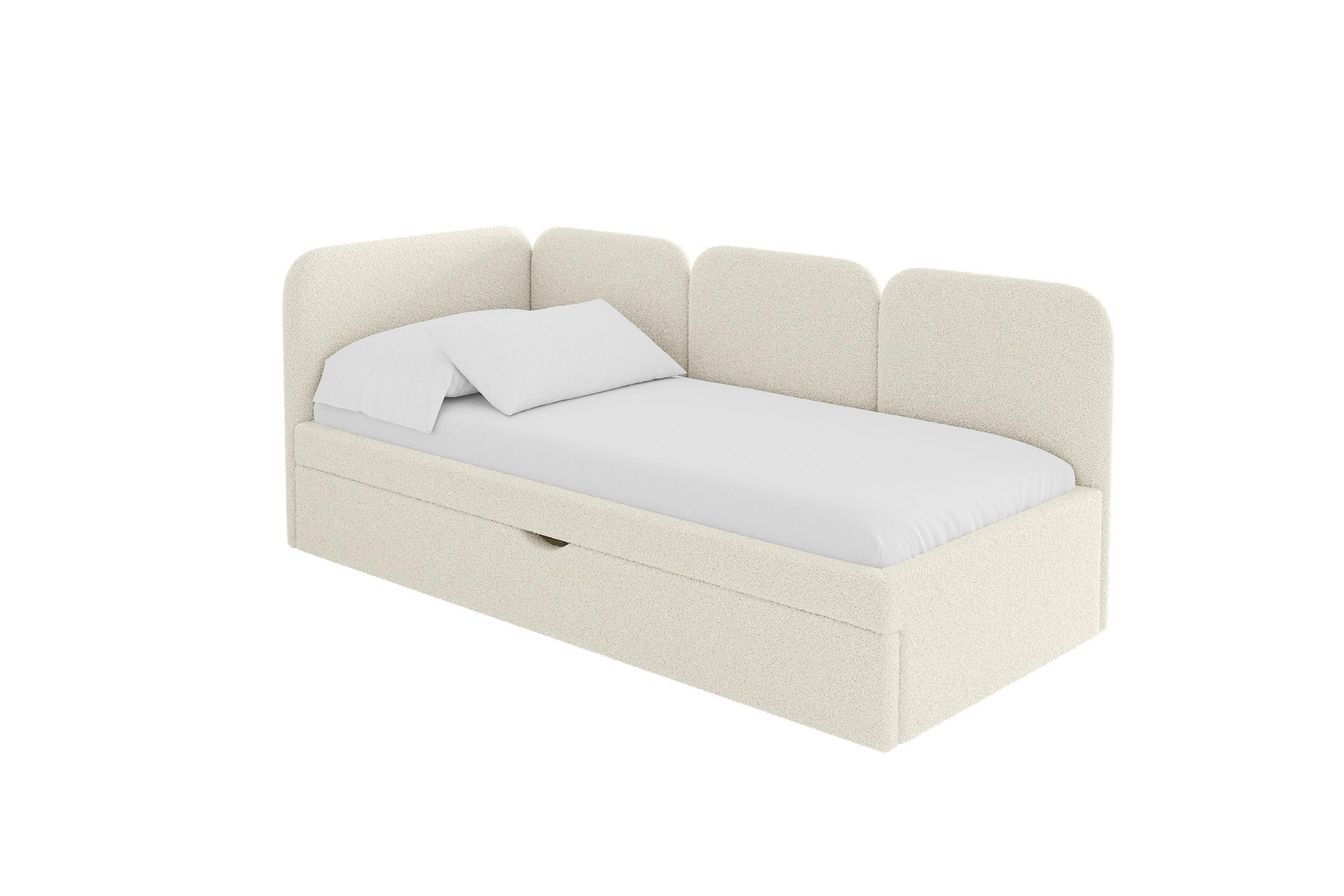 EINZELLBETT Jugendbett mit Bettkasten und Matratze H3/H4, Rechts - ALVY 100x200 Beige - Perlmutt, Holzwerkstoff/Textil (100/200cm) - ALTDECOR