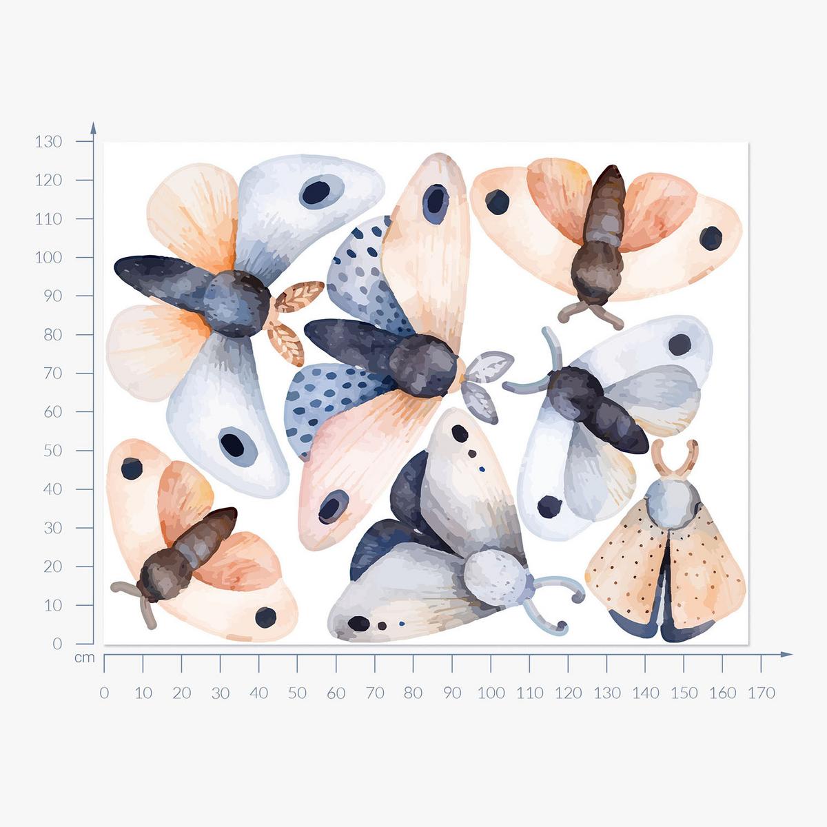 WANDAUFKLEBER 130x167cm - Pastellfarbene Motten-Insekten - Multicolor, Kunststoff (130/167/0.1cm) - Wallfluent