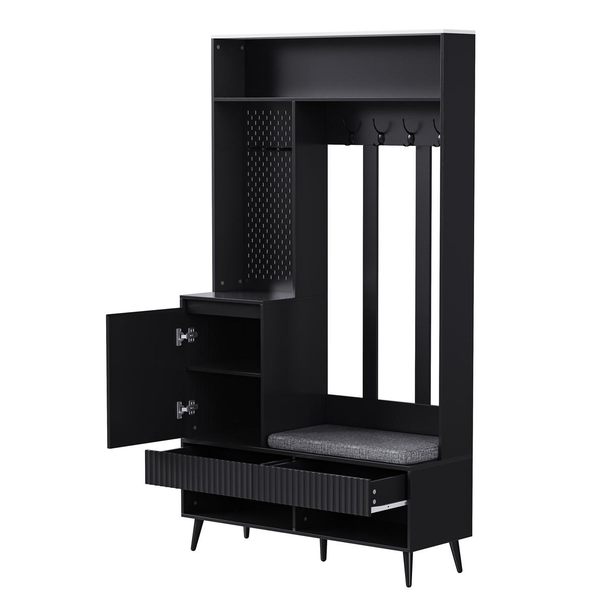 GARDEROBE schwarz sitzbank stauraum - Schwarz, Holzwerkstoff (100/180/35cm) - Urban Meuble