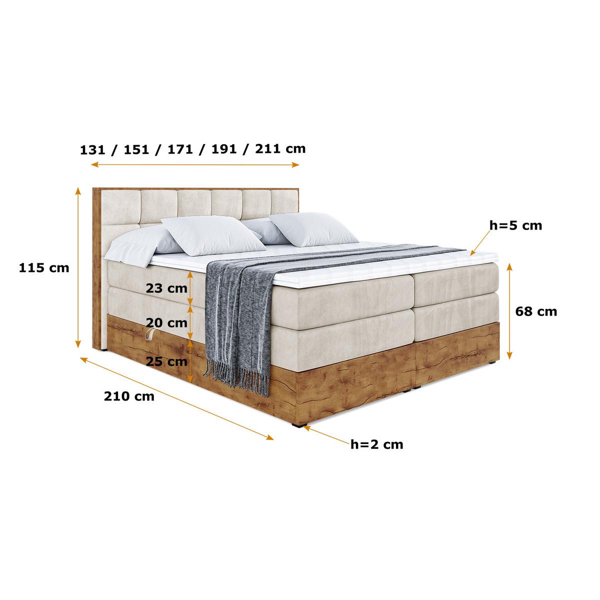BOXSPRINGBETT mit Matratze H3|H4 und Lattenrost - LOLLI2 KING-180x200 - Beige Casablanca - Beige, Holzwerkstoff (180/200cm) - ALTDECOR