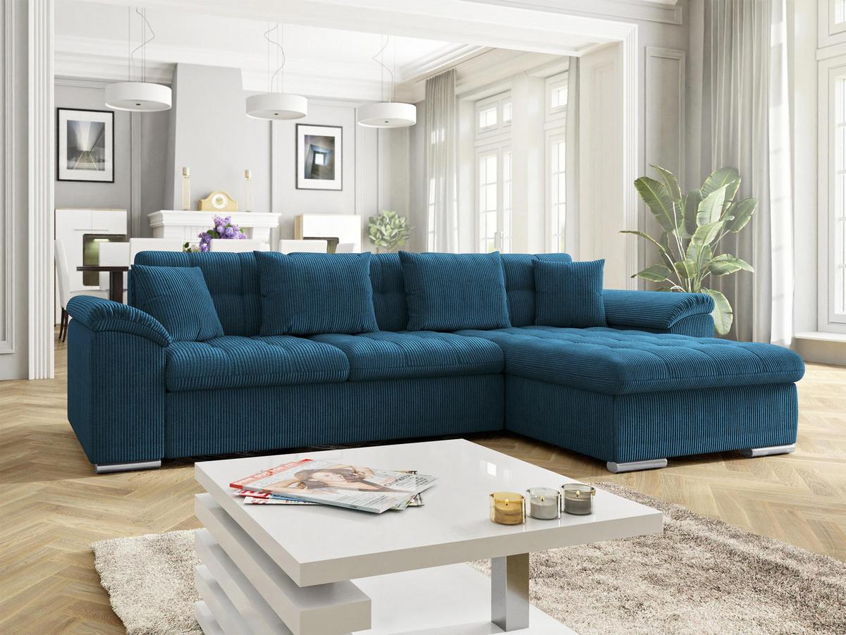ECKSOFA Diana Cord, Seite: Rechts - Dunkelblau, Holz/Textil (160/280cm) - MIRJAN24