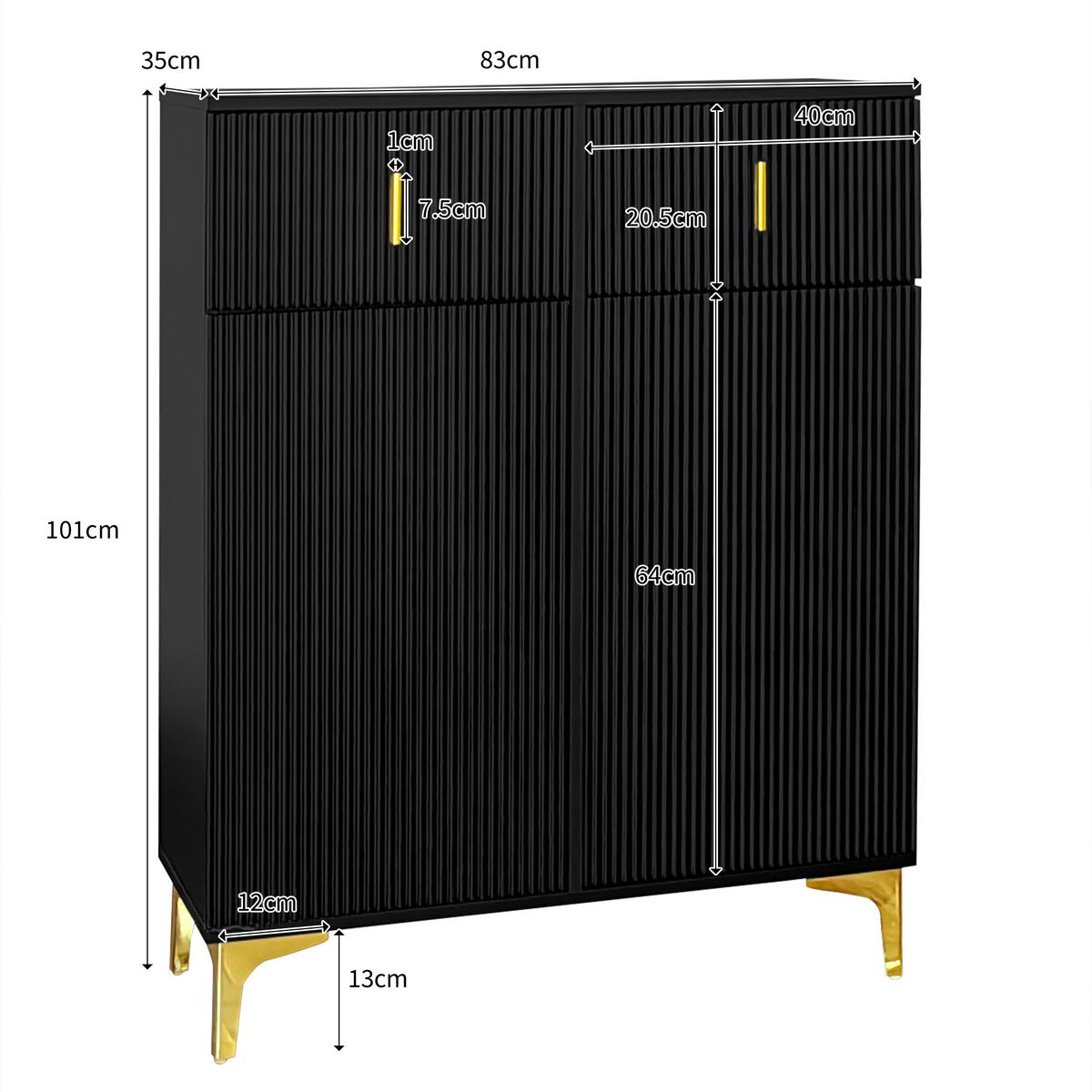SCHWARZES Sideboard mit Struktur und goldenen Details SHEZA - Schwarz, Holzwerkstoff/Metall (45/101/54cm) - Urban Meuble