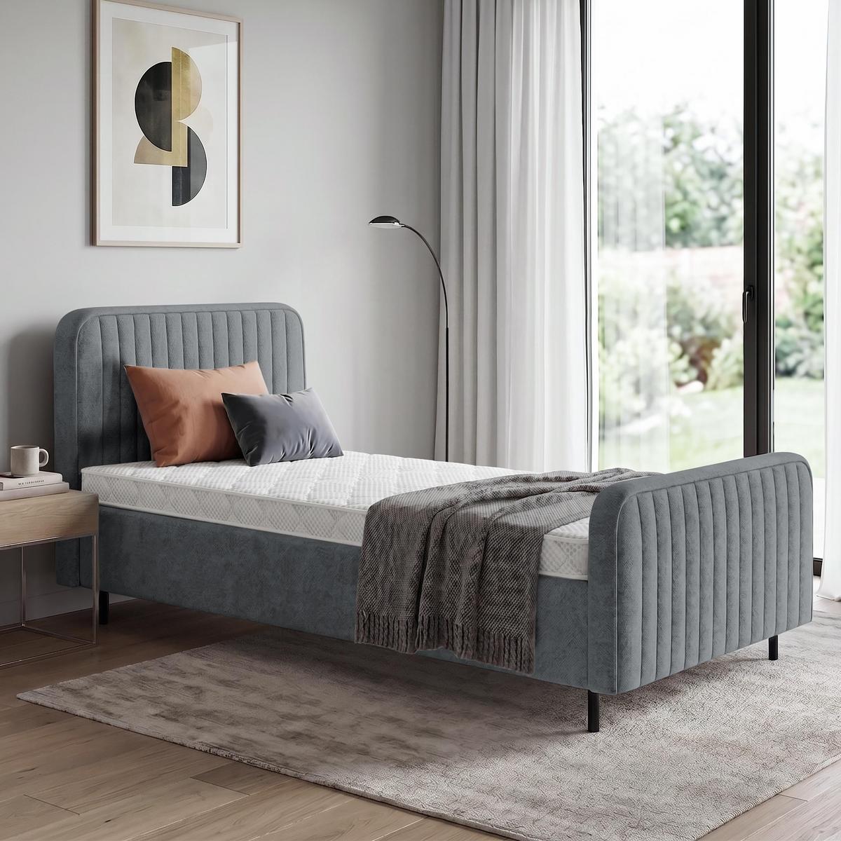 POLSTERBETT Lami 90x200, Einzelbett mit Bettkasten und Schaumstoffmatratze 10 cm, Dunkelgrau - Dunkelgrau/Schwarz, Textil/Metall (90/200cm) - Beautysofa