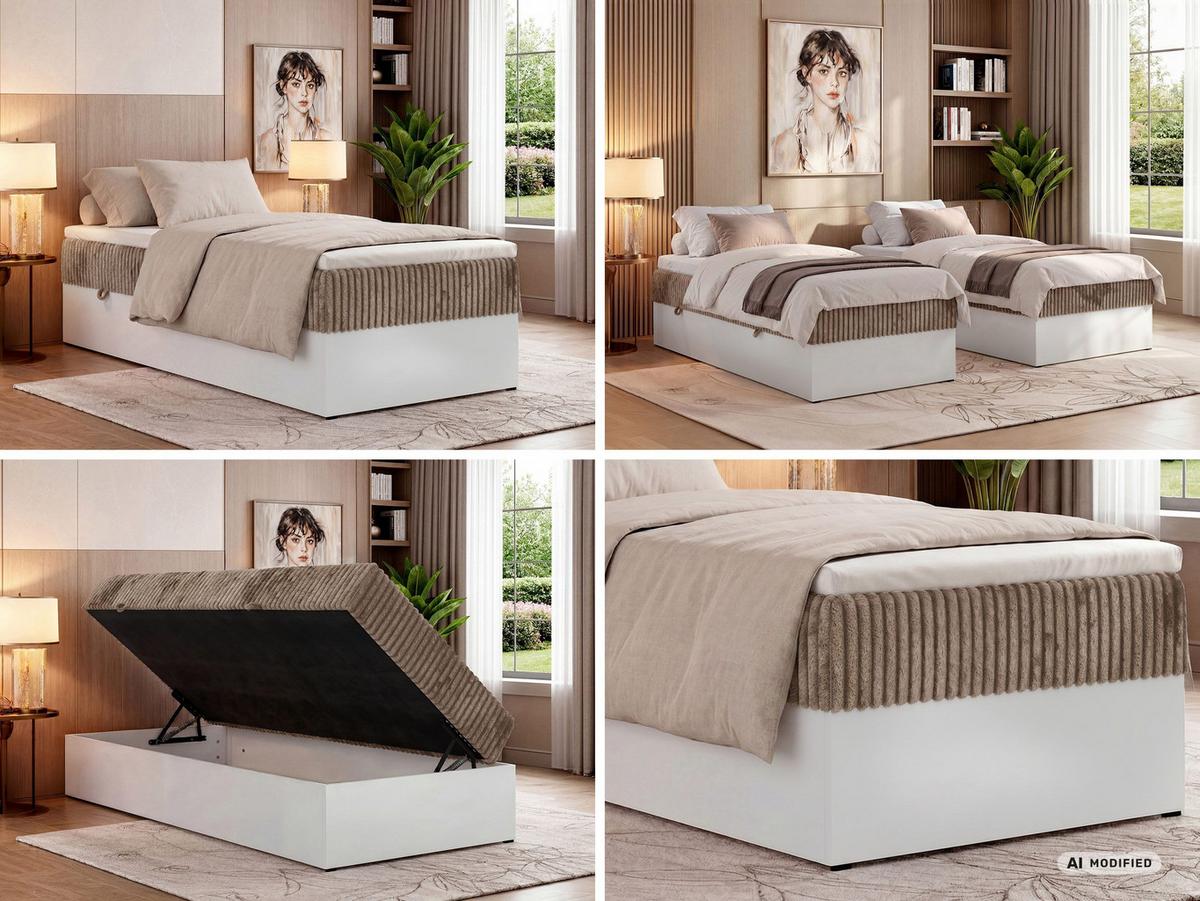 BOXBETT TRAVIT ZERO 90 90/200 - Braun Cord - Topper Visco - H3 - Schwarz/Braun, Kunststoff/Textil (90/200cm) - MKS