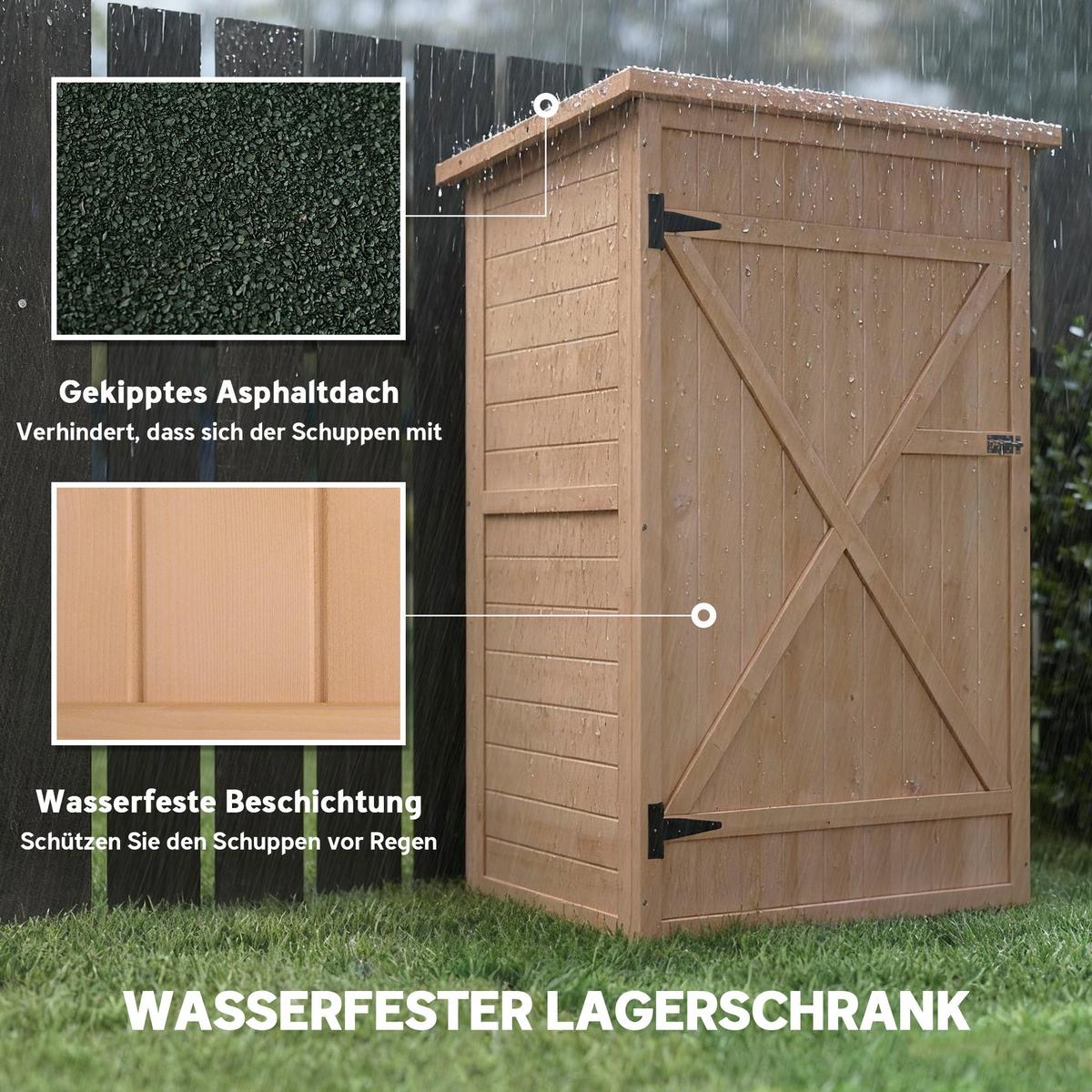 GARTENHAUS, Gerätehaus mit Asphaltspitze, Geräteschuppen mit Regalböden Tanne - Fichtefarben, Holz (56/115/75cm) - Outsunny