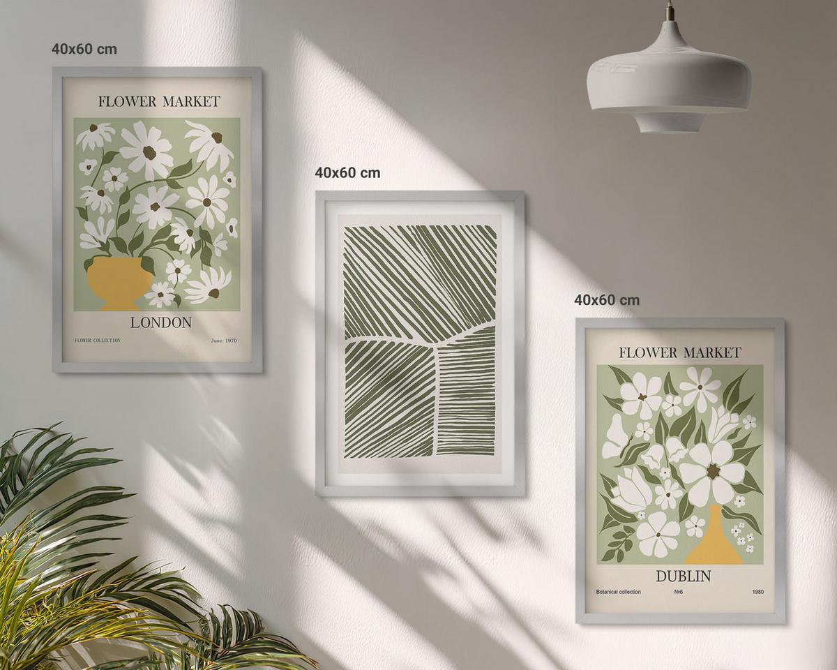 BILDER SET 3er Set - 40x60 cm Silberner Rahmen - Blumenmuster London Dublin - Silberfarben, Kunststoff (40/60cm) - TULUP