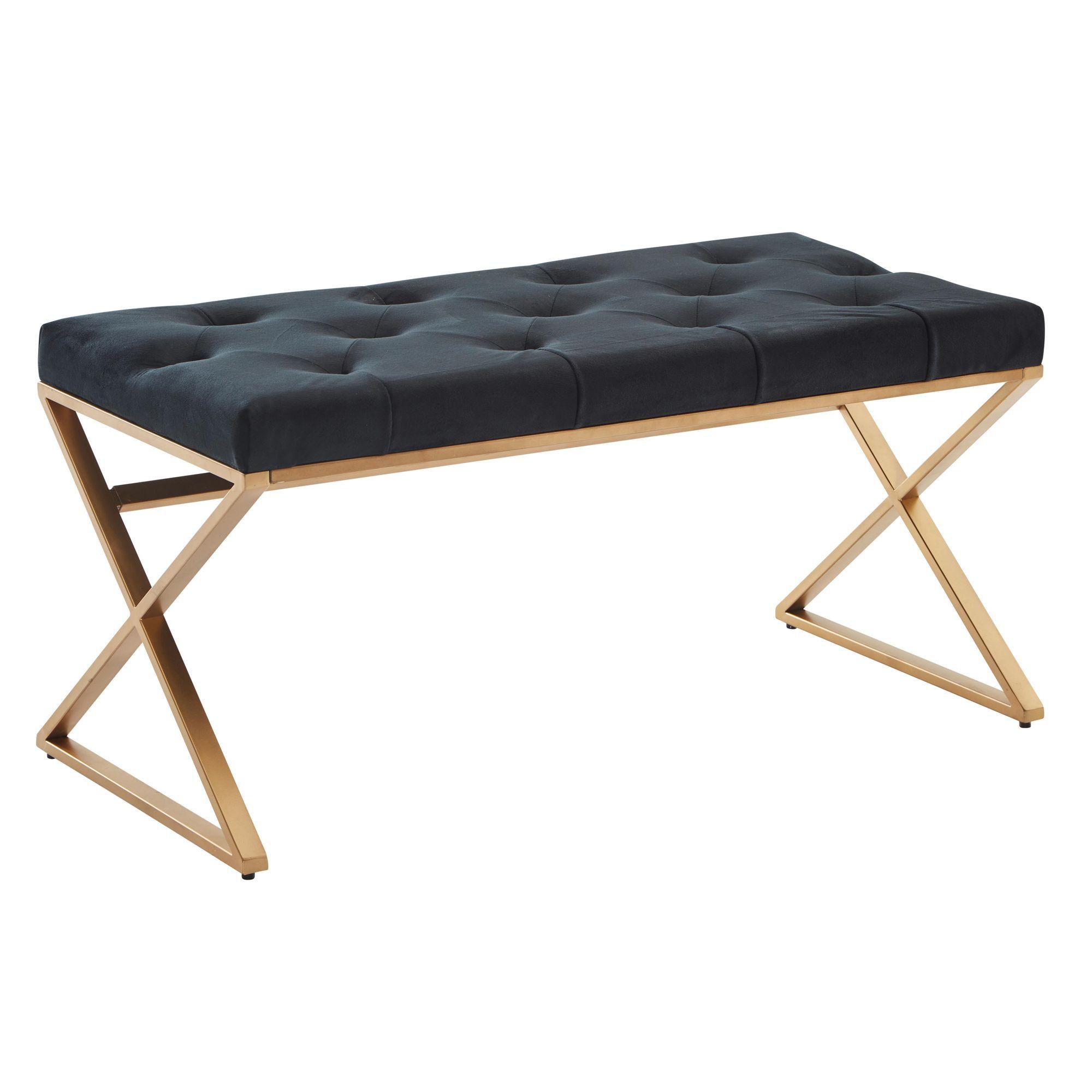SITZBANK – Samt/Metall, Schwarz, 90x46x44 cm, Chesterfield-Stil - Goldfarben/Schwarz, Textil/Metall (90/46/44cm) - KADIMA DESIGN
